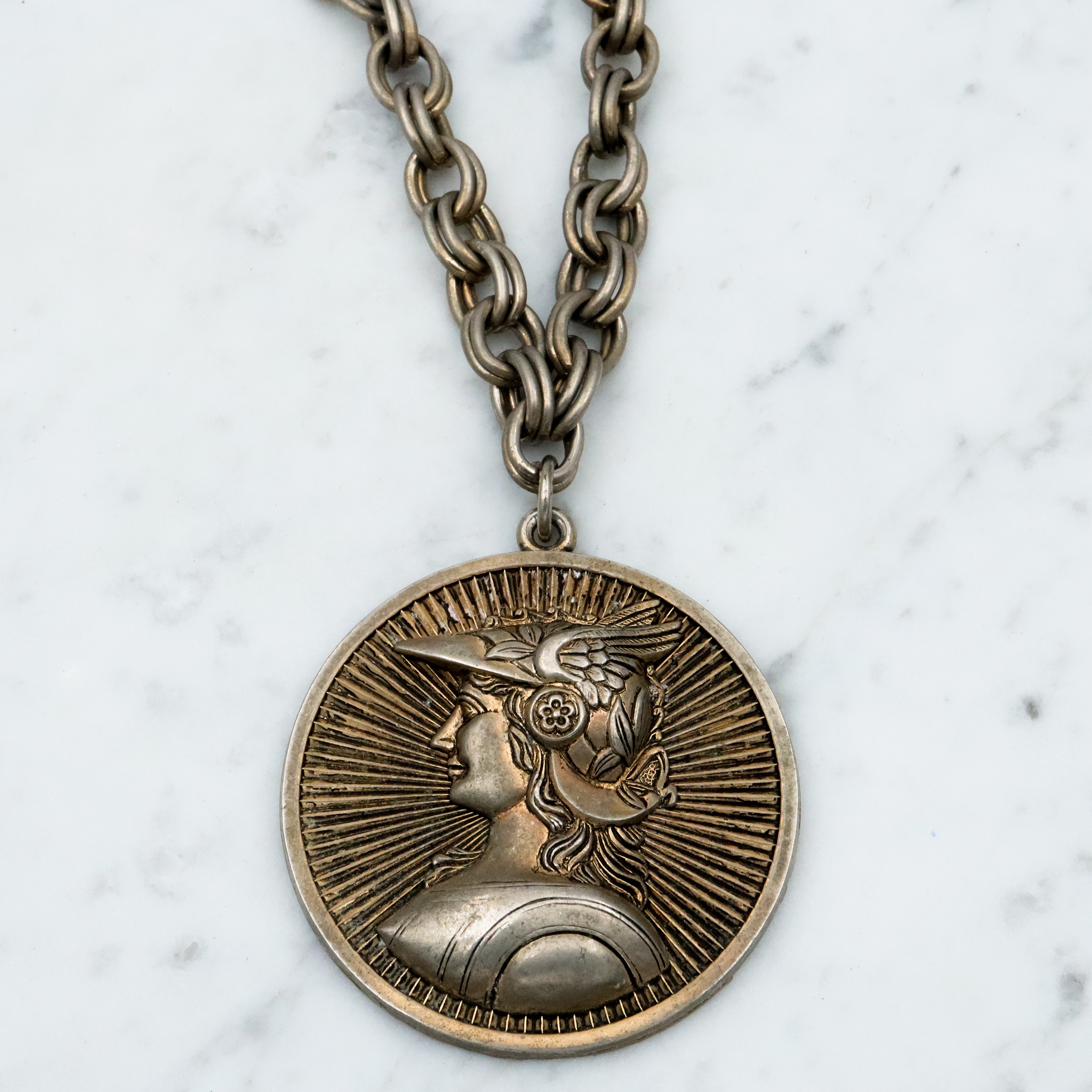 Vintage French Marianne medallion pendant necklace