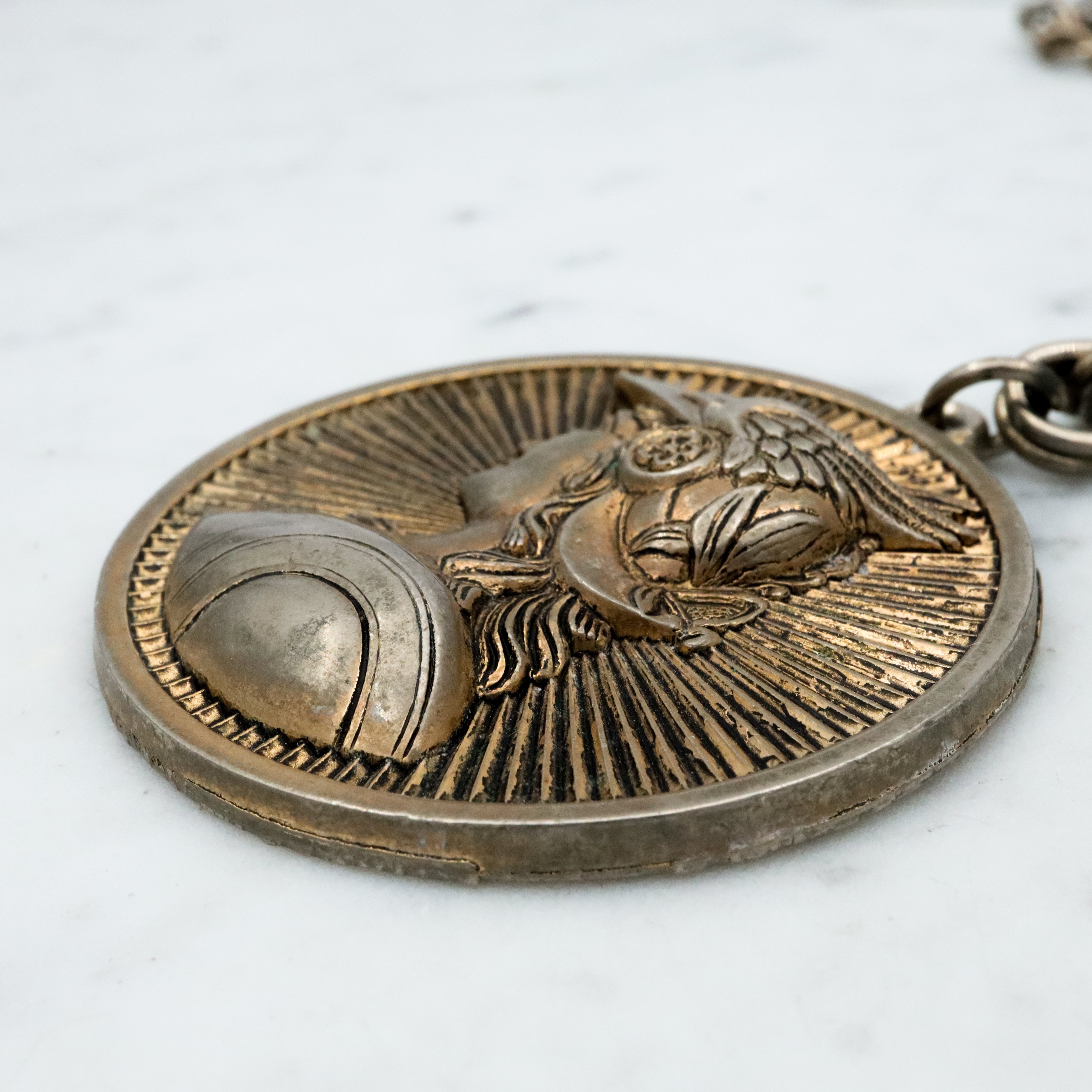 Vintage French Marianne medallion pendant necklace