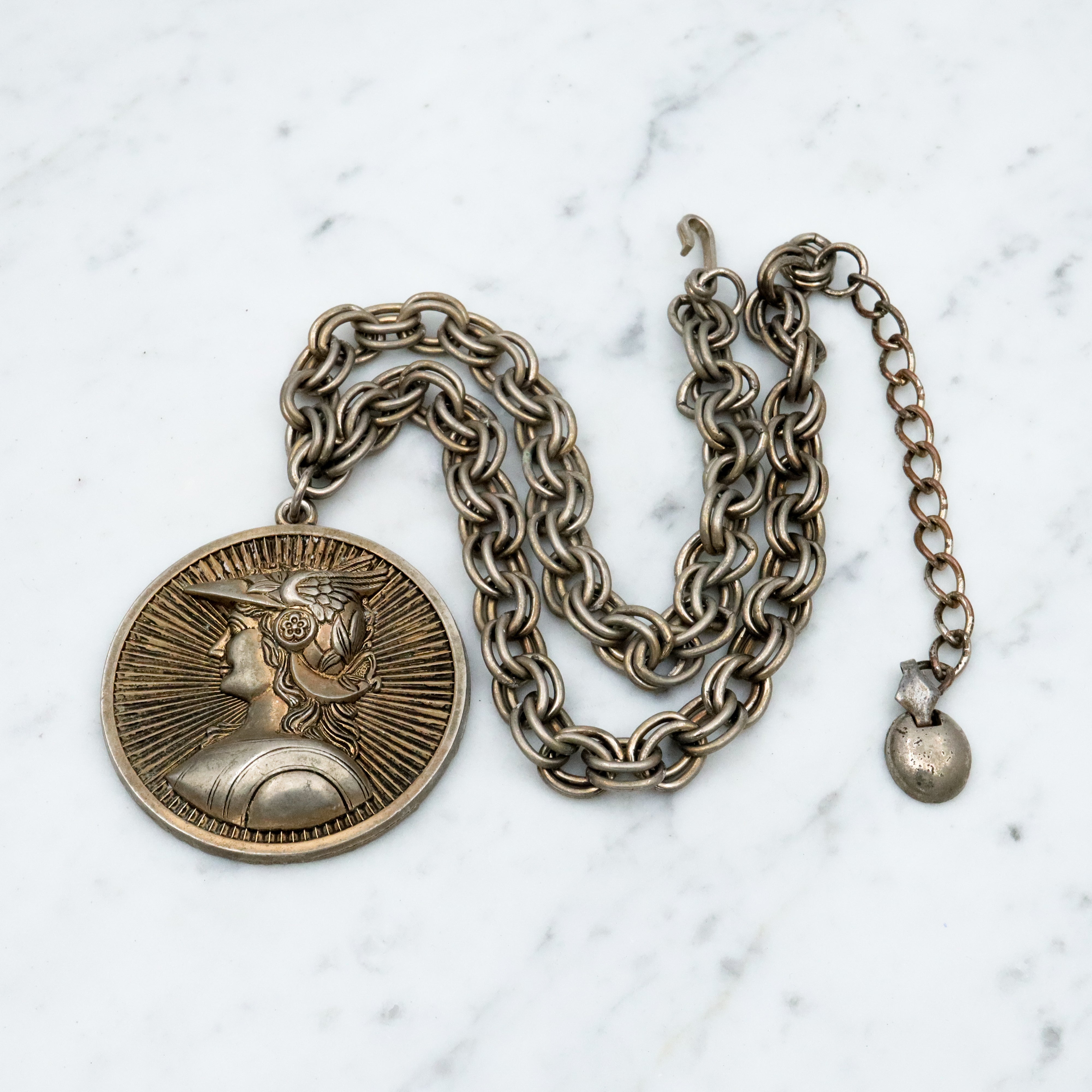 Vintage French Marianne medallion pendant necklace