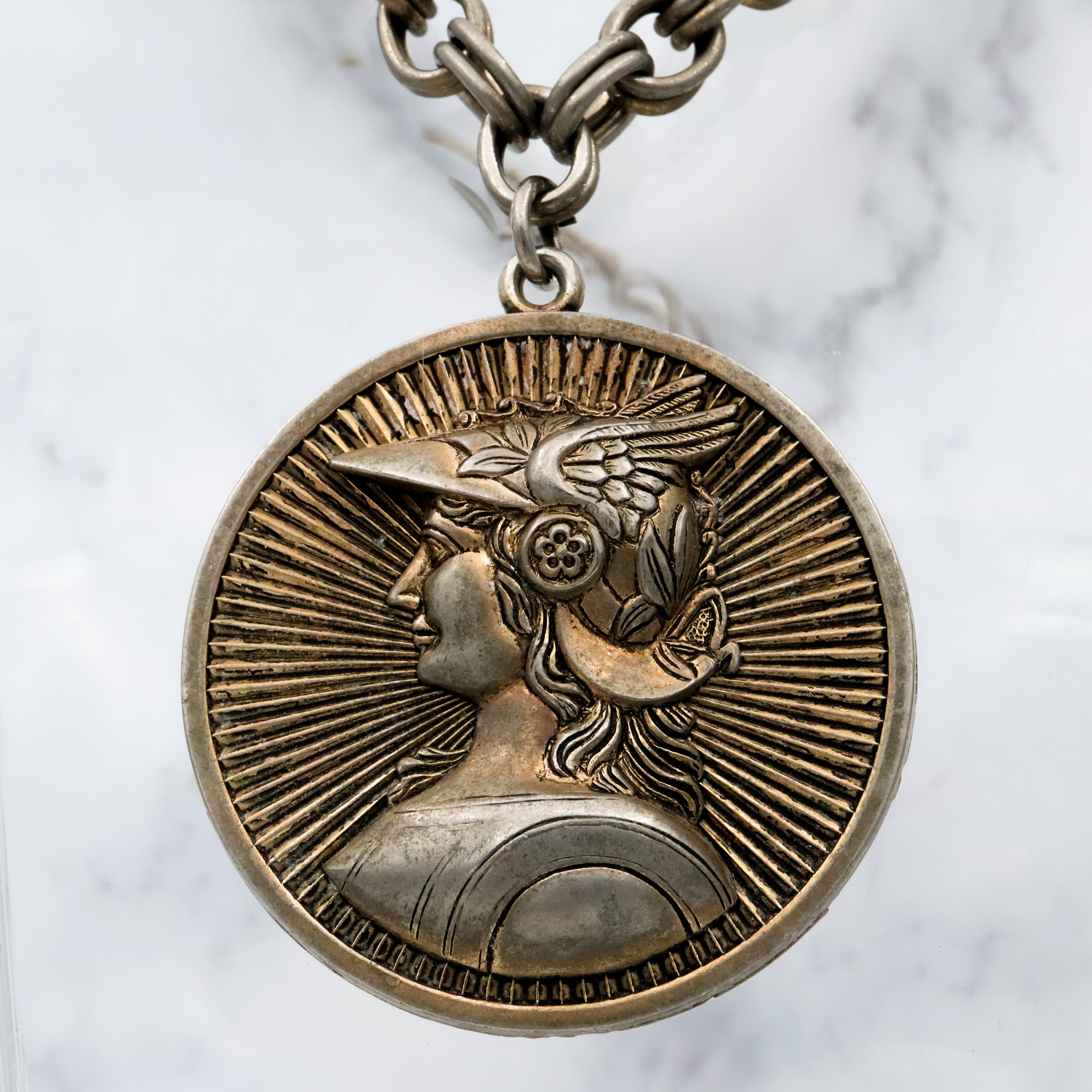 Vintage French Marianne medallion pendant necklace