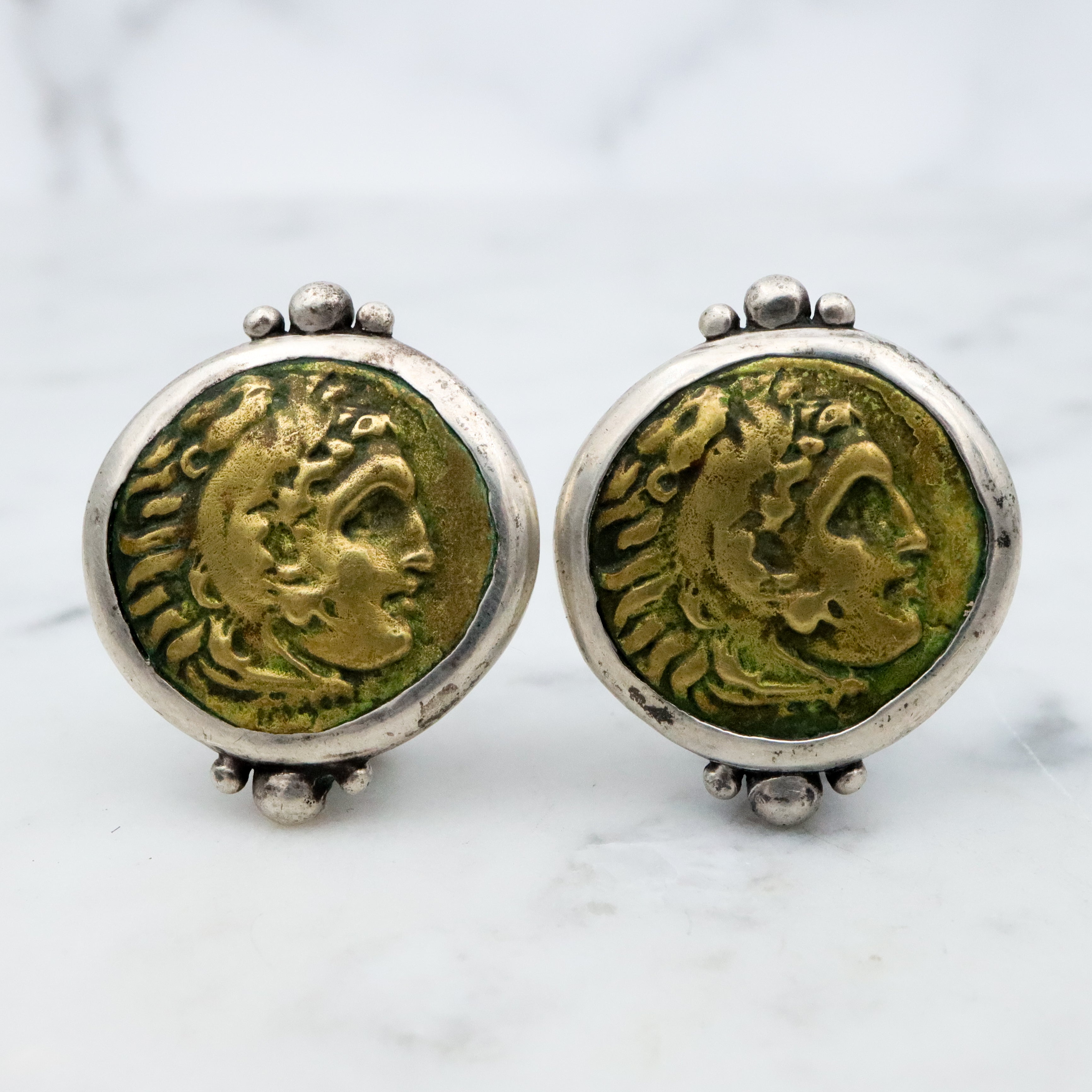 Retro Lazaro sterling Neoclassical Alexander the Great coin earrings