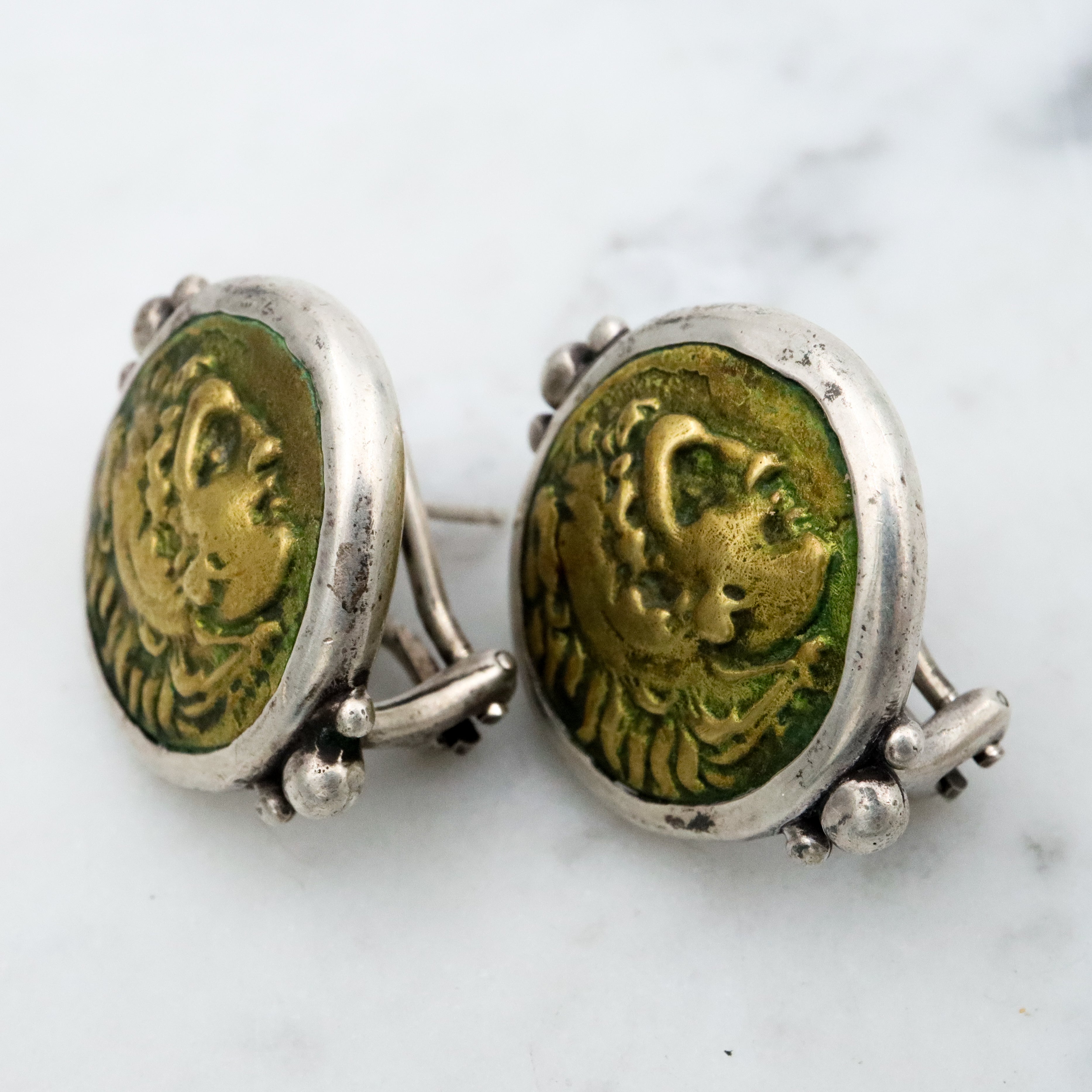 Retro Lazaro sterling Neoclassical Alexander the Great coin earrings