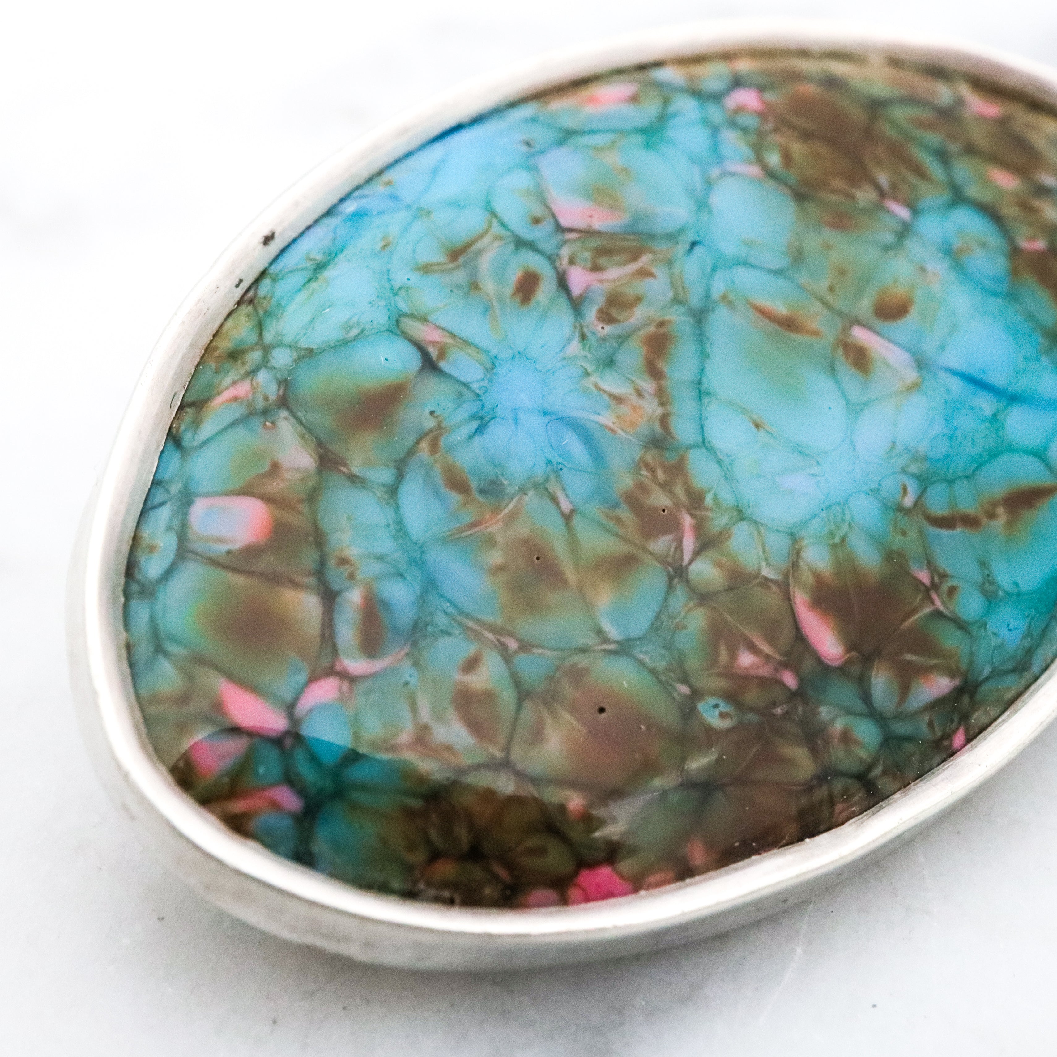 Antique Arts & Crafts sterling enamelled oval brooch