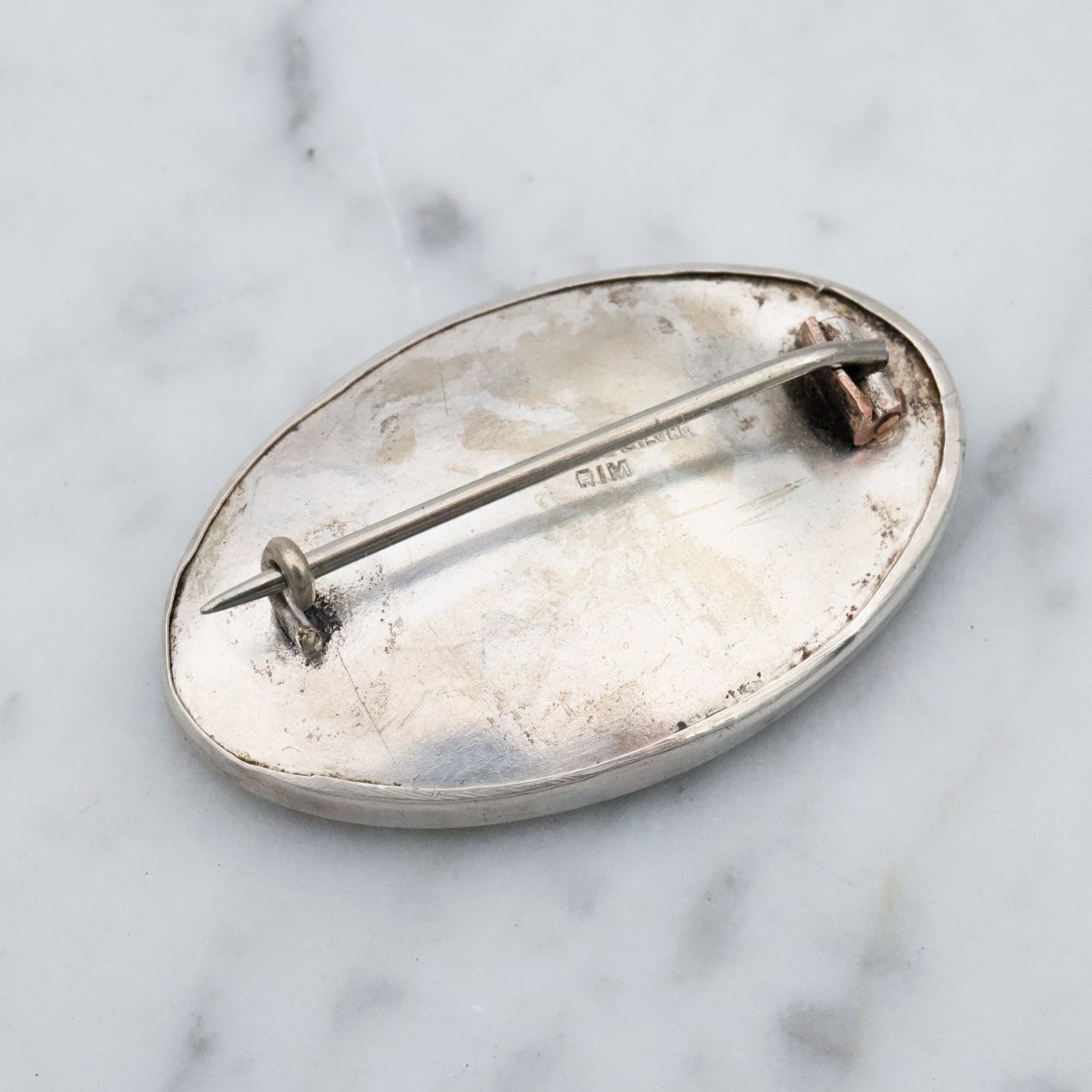 Antique Arts & Crafts sterling enamelled oval brooch