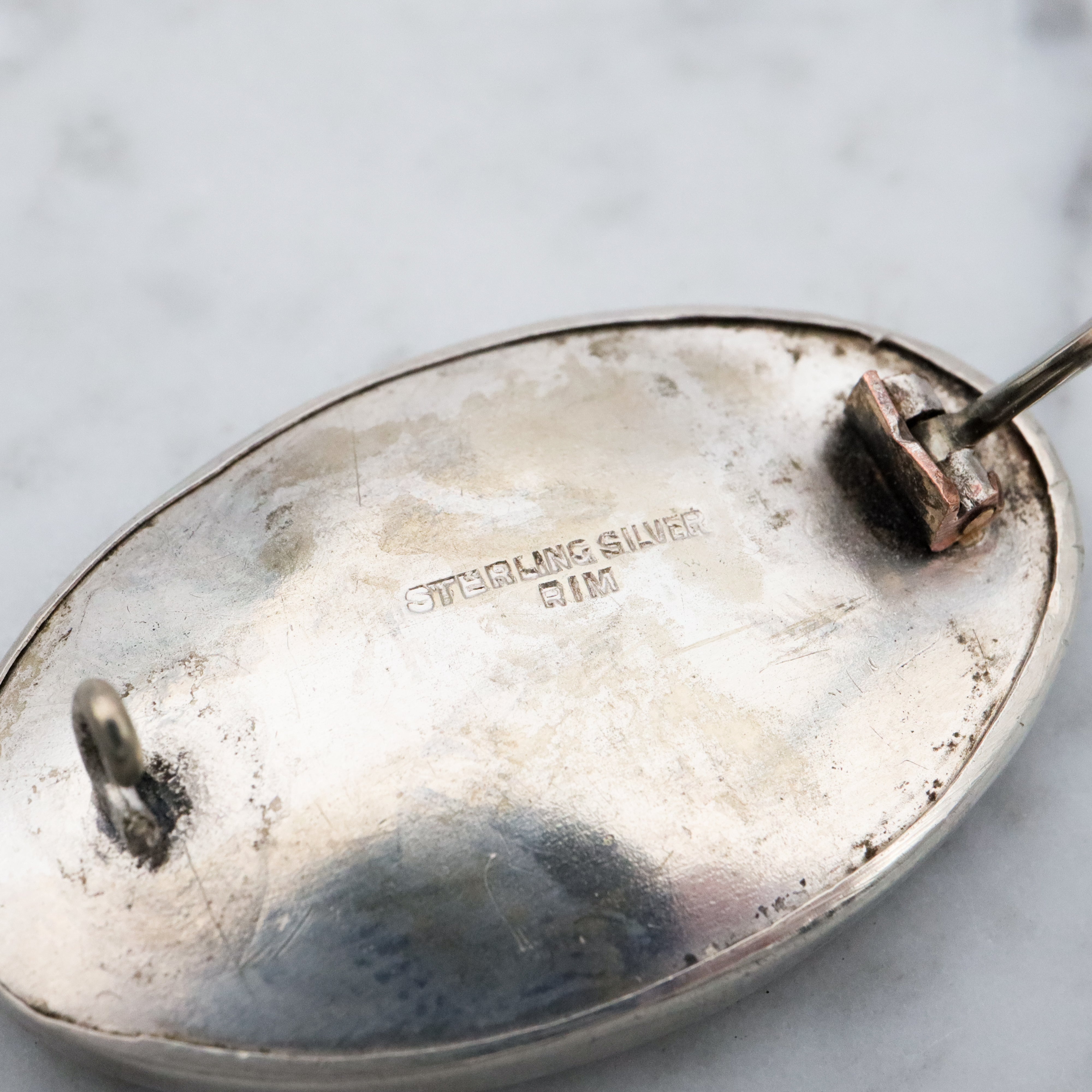 Antique Arts & Crafts sterling enamelled oval brooch