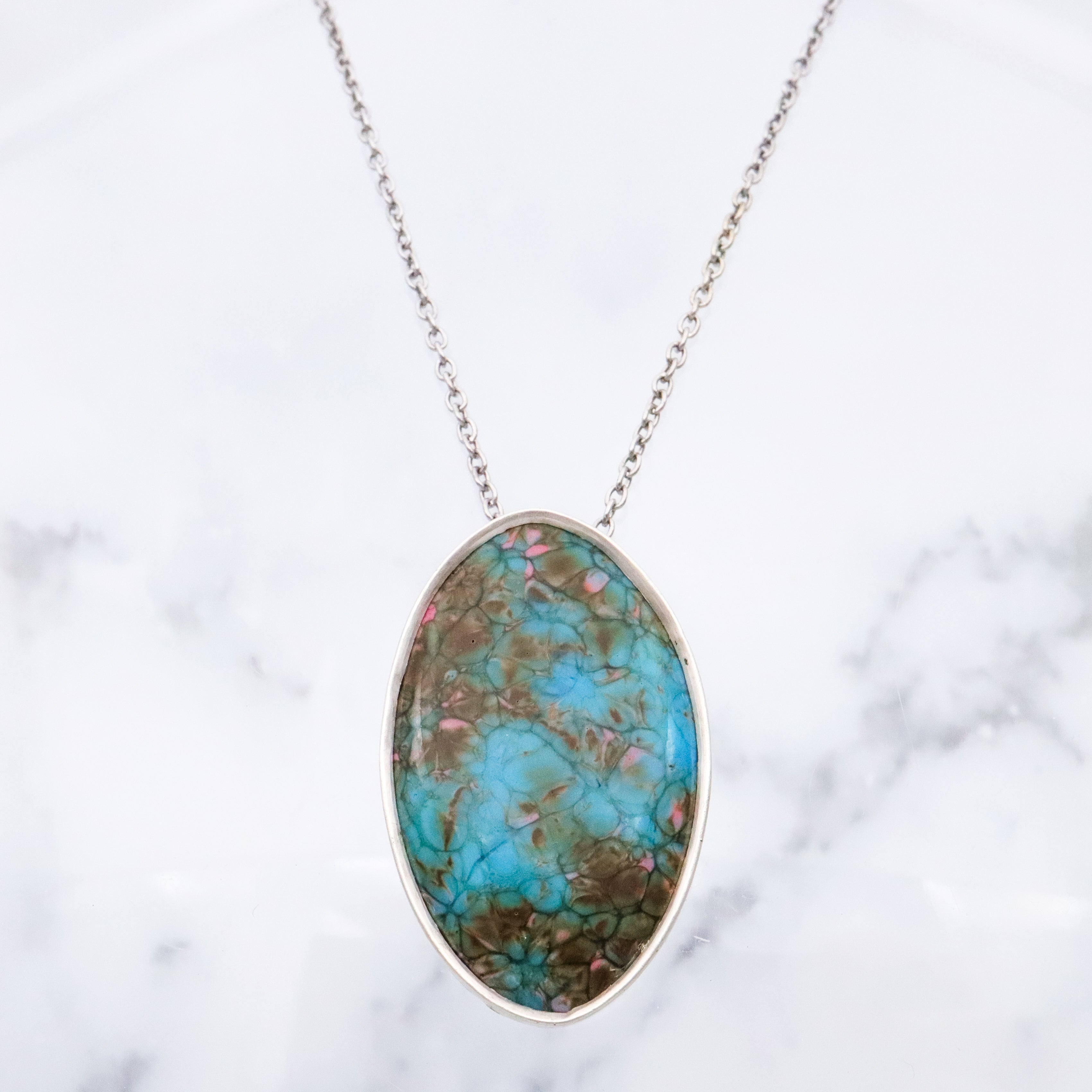 Antique Arts & Crafts sterling enamelled oval brooch