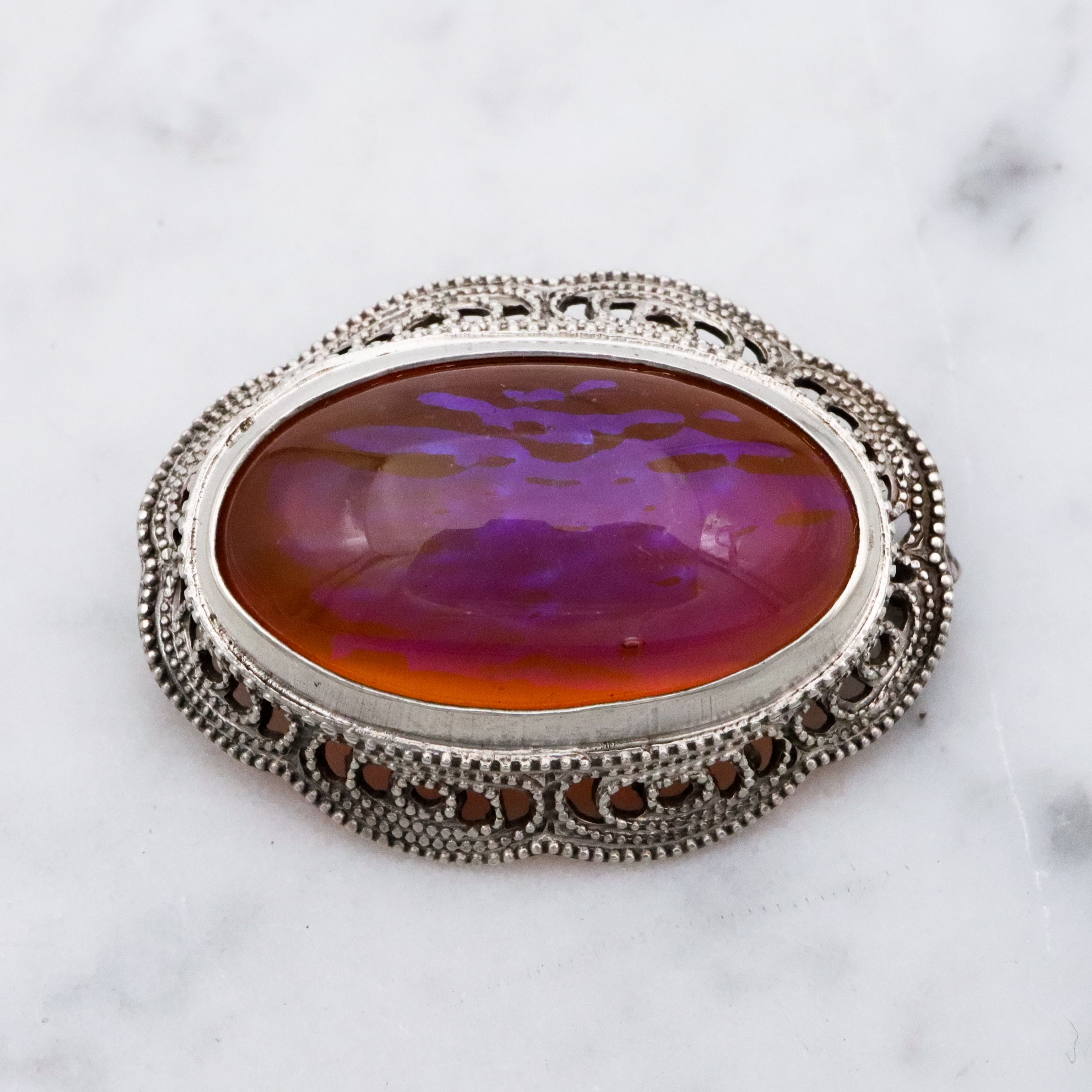 Antique Art Nouveau dragon's breath sterling filigree brooch