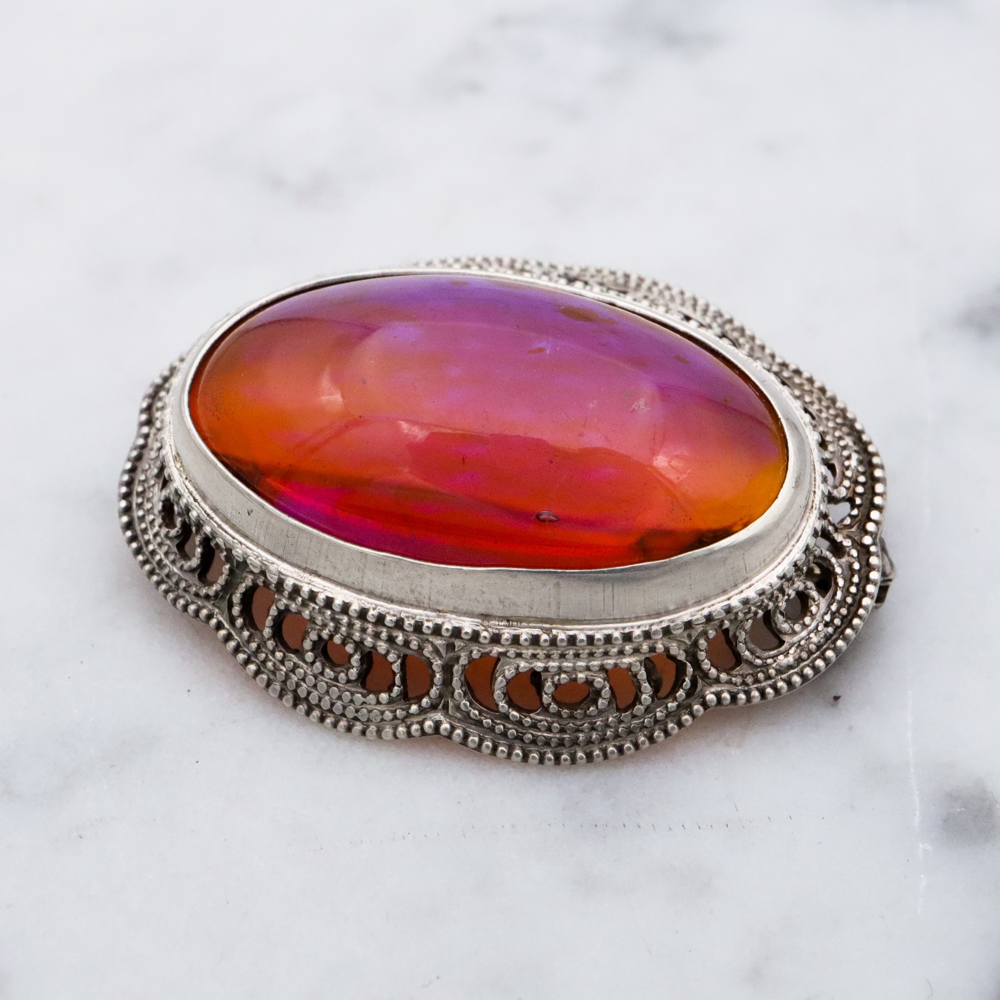 Antique Art Nouveau dragon's breath sterling filigree brooch