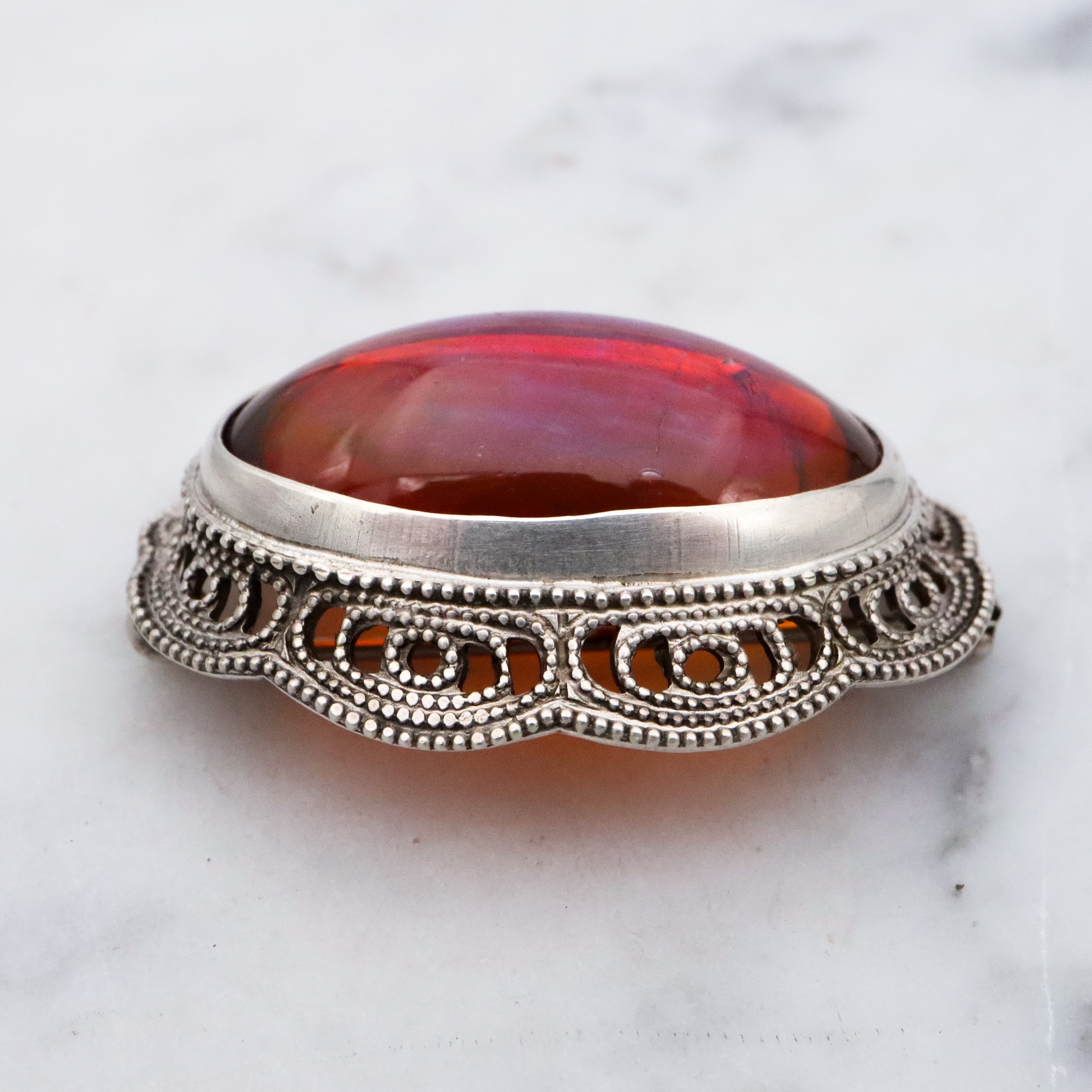 Antique Art Nouveau dragon's breath sterling filigree brooch