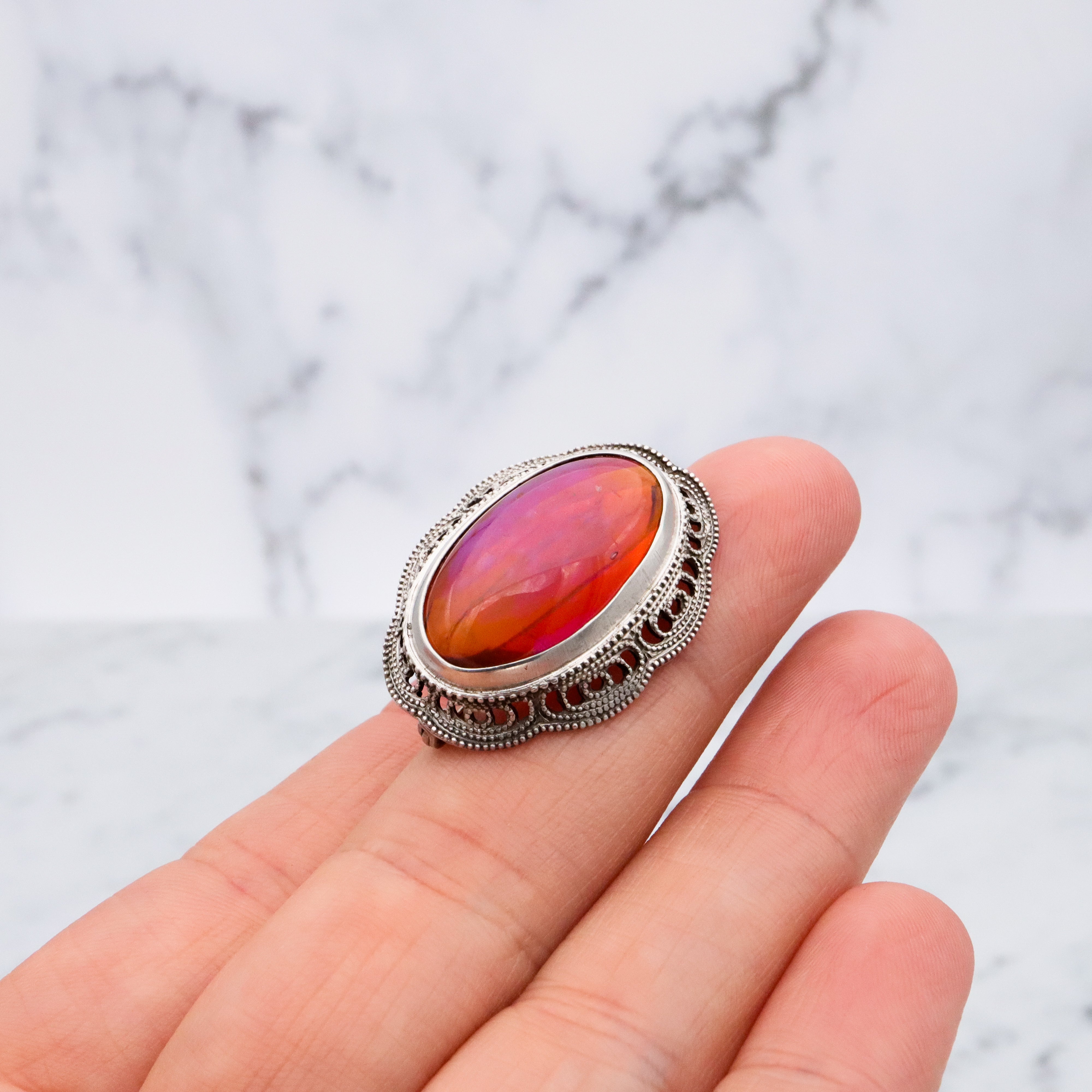 Antique Art Nouveau dragon's breath sterling filigree brooch