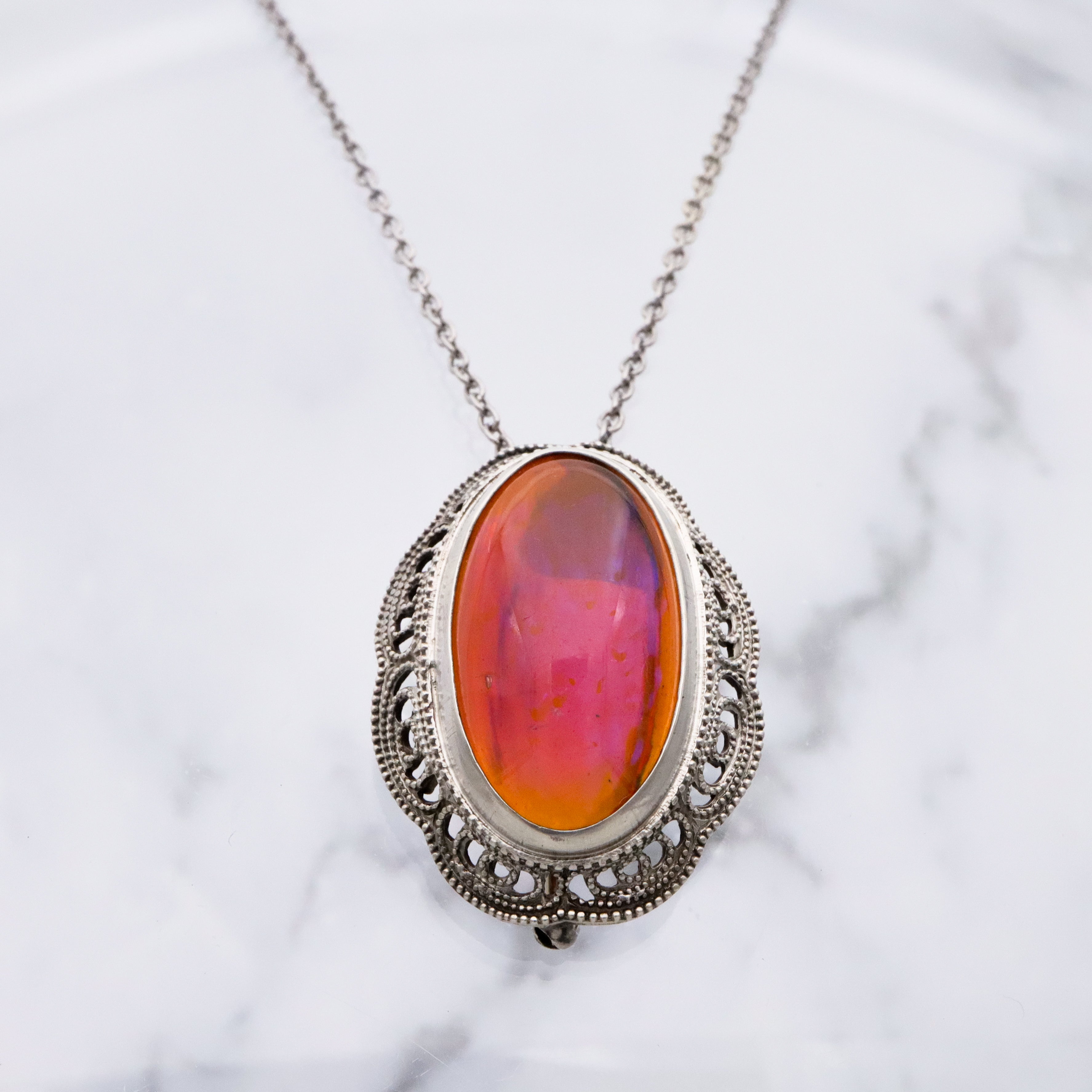 Antique Art Nouveau dragon's breath sterling filigree brooch