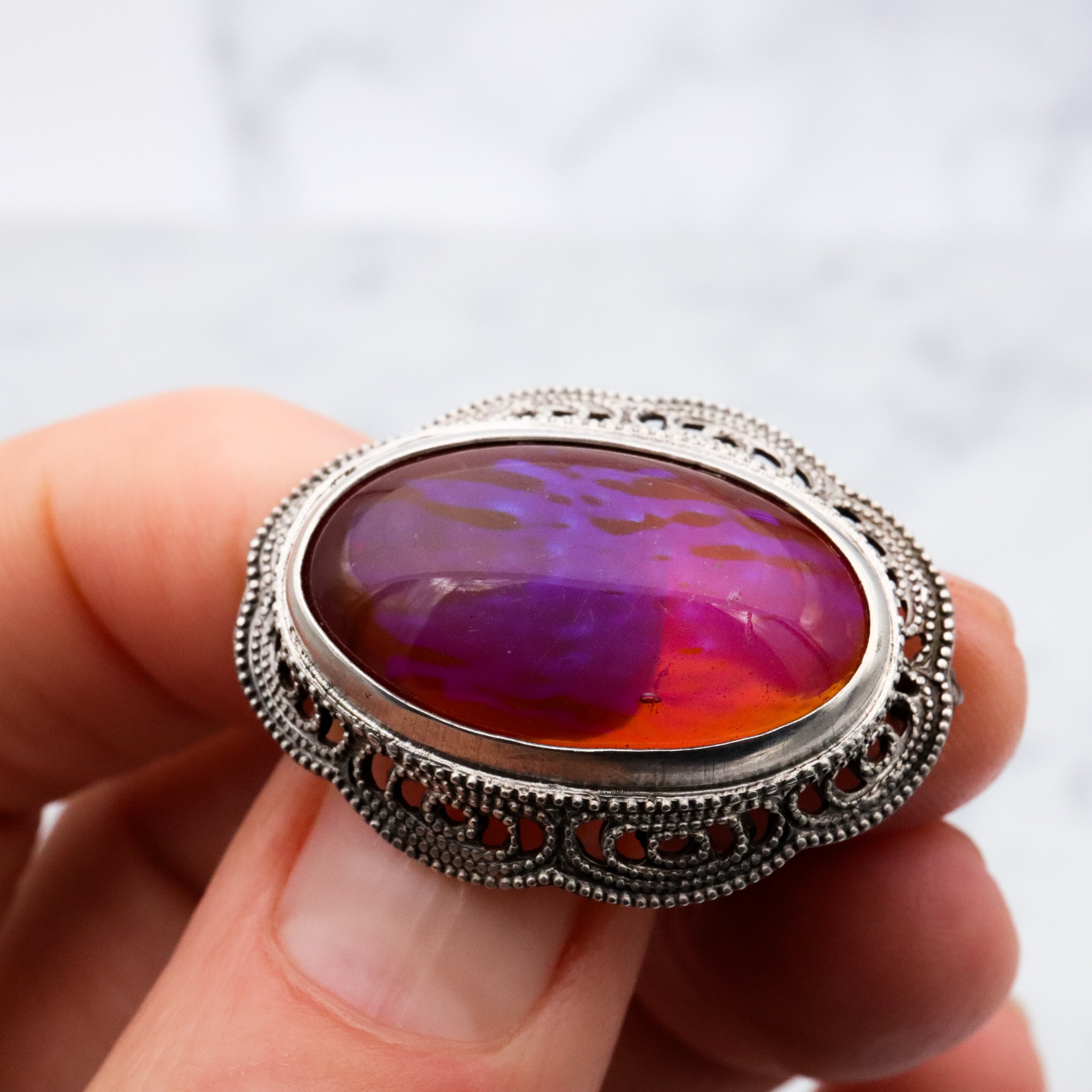 Antique Art Nouveau dragon's breath sterling filigree brooch