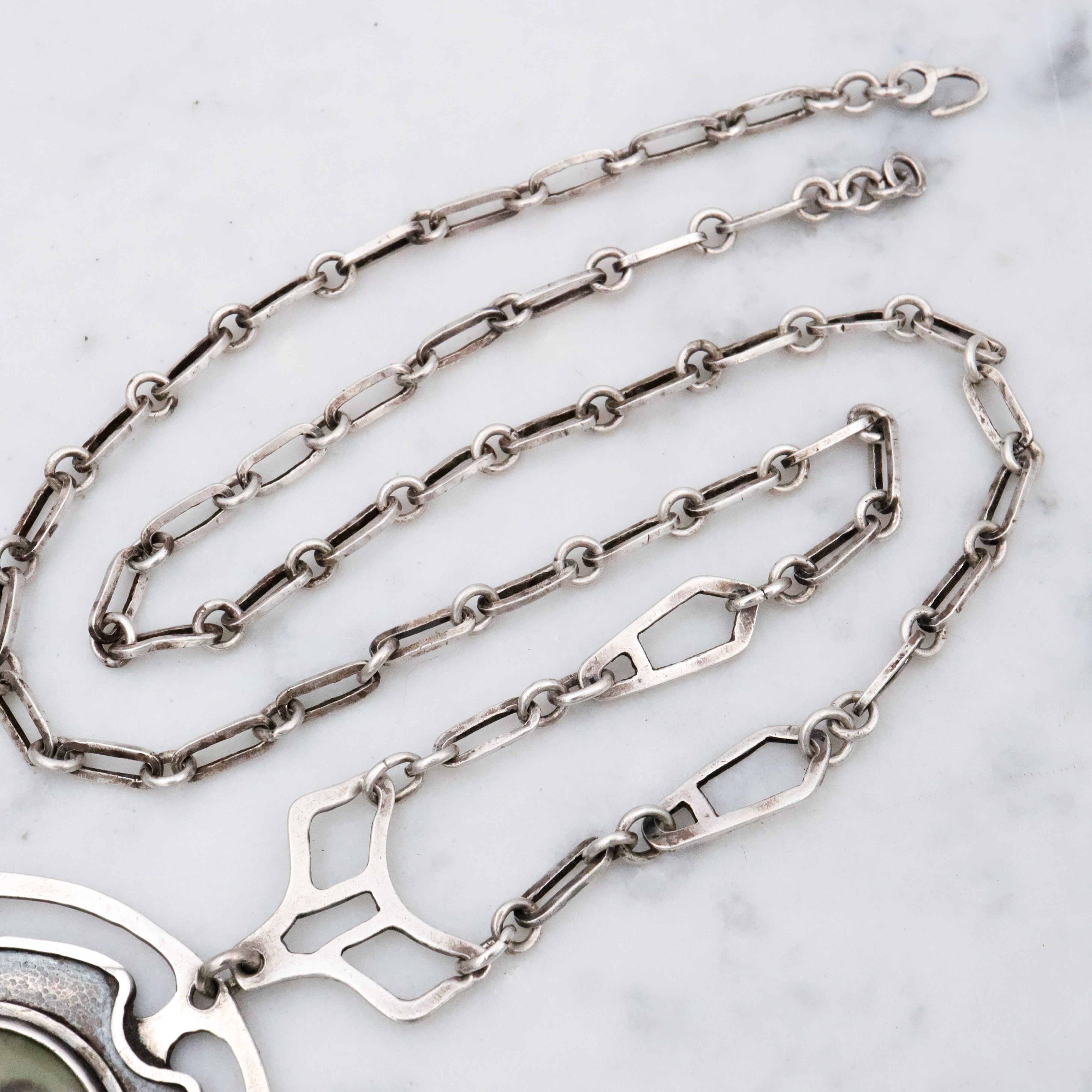 Antique Arts & Crafts hand painted portrait pendant sterling necklace