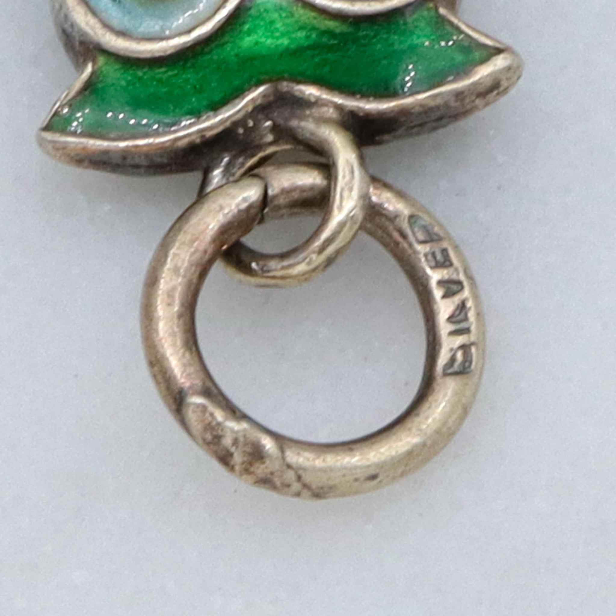 Vintage Chinese export sterling silver & cloisonne enamel double sided owl charm