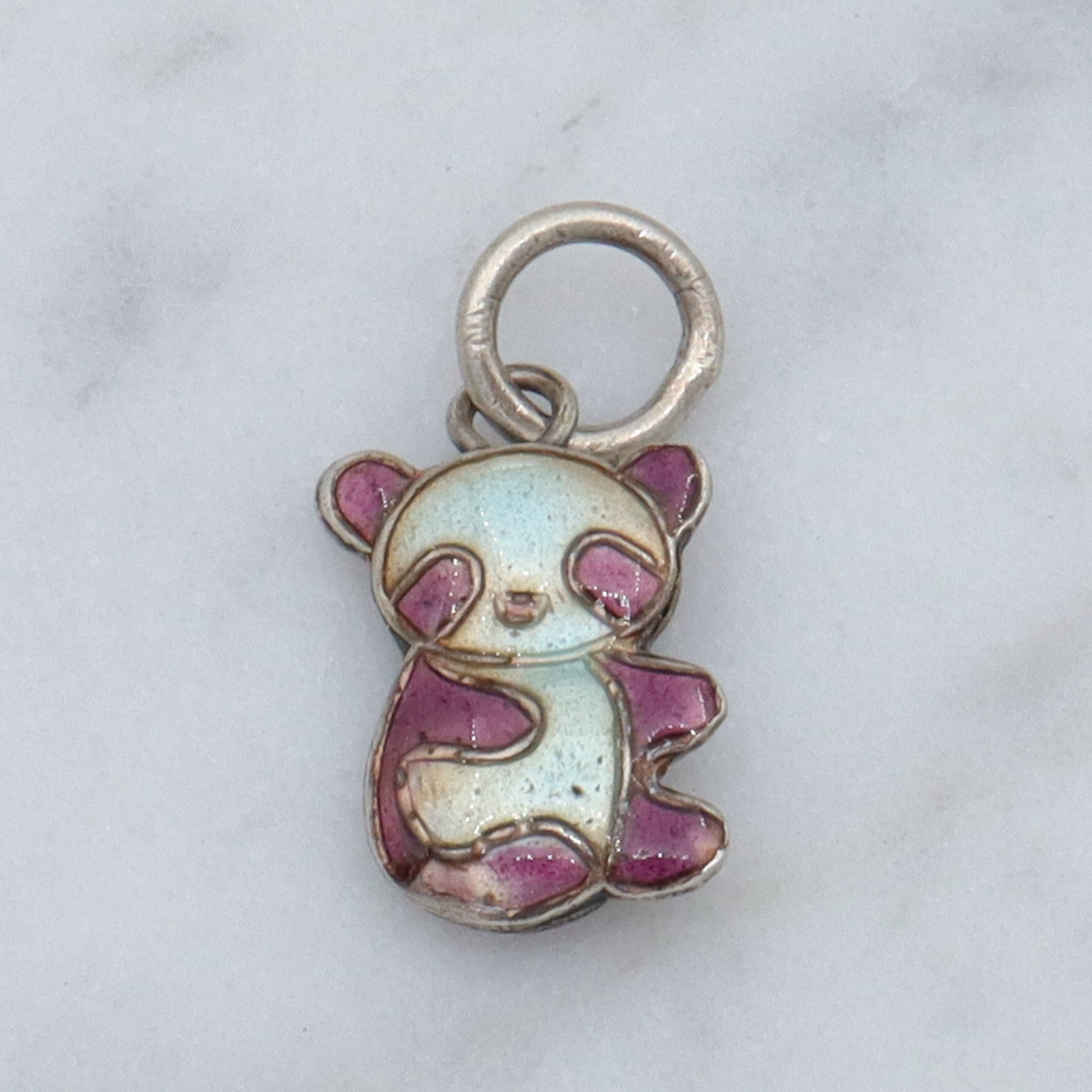 Vintage Chinese export sterling silver & cloisonne enamel double sided teddy bear charm