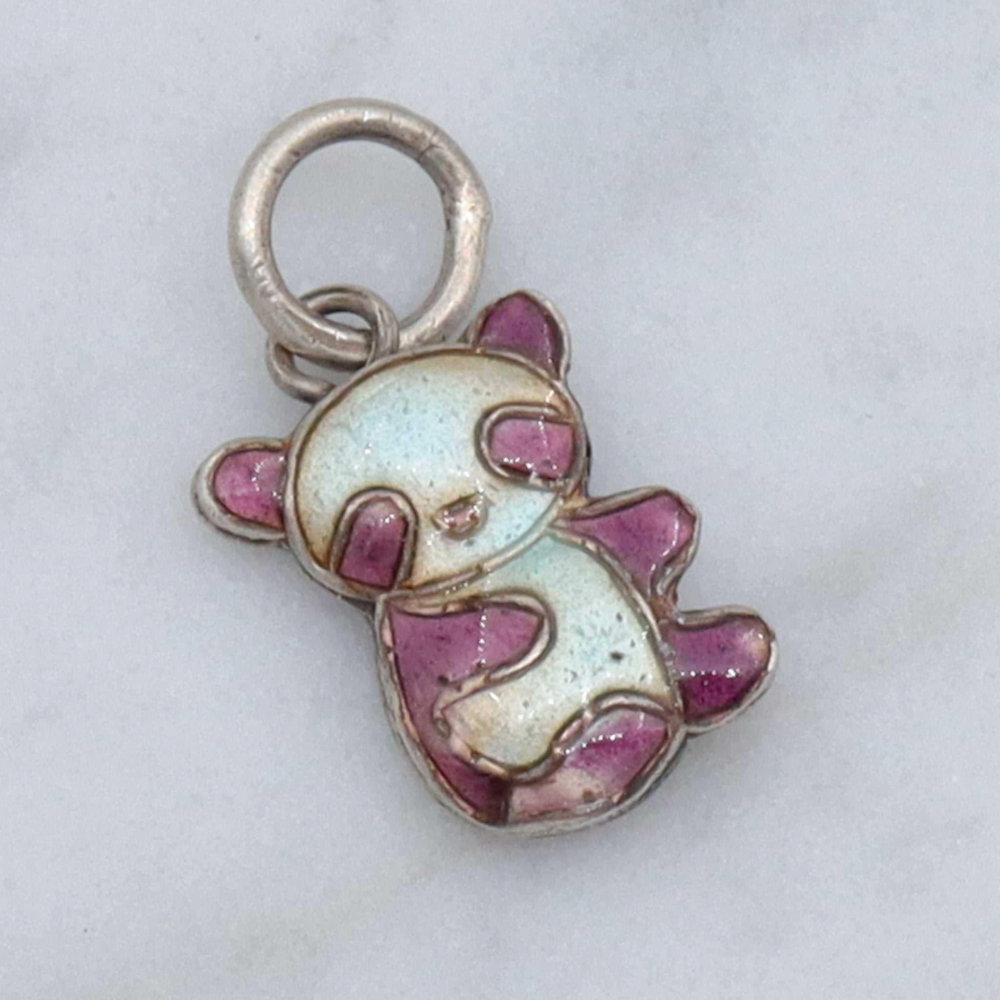 Vintage Chinese export sterling silver & cloisonne enamel double sided teddy bear charm