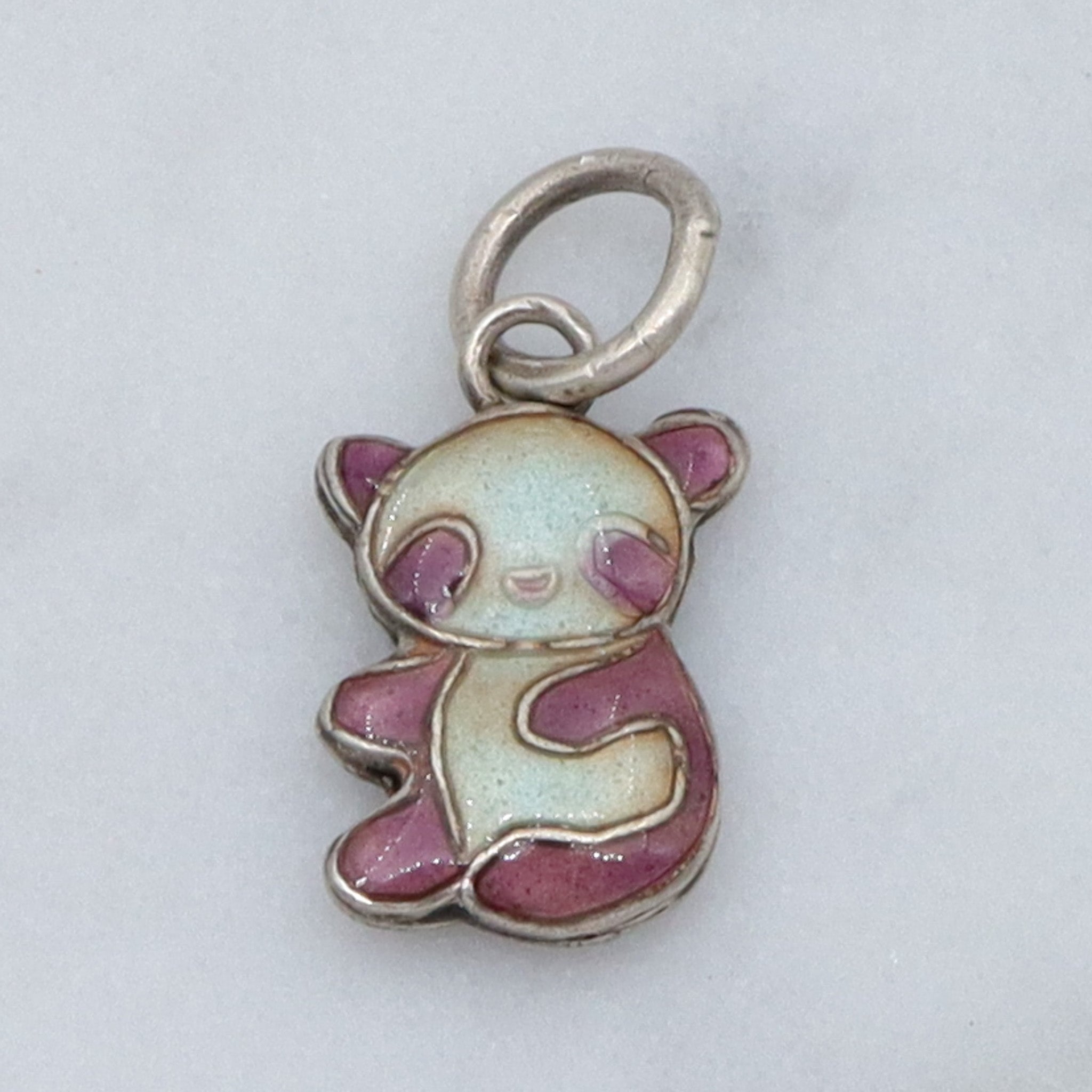 Vintage Chinese export sterling silver & cloisonne enamel double sided teddy bear charm