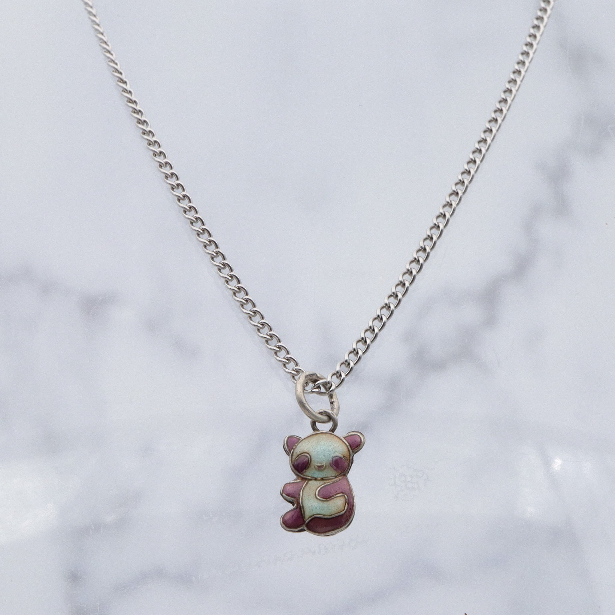 Vintage Chinese export sterling silver & cloisonne enamel double sided teddy bear charm