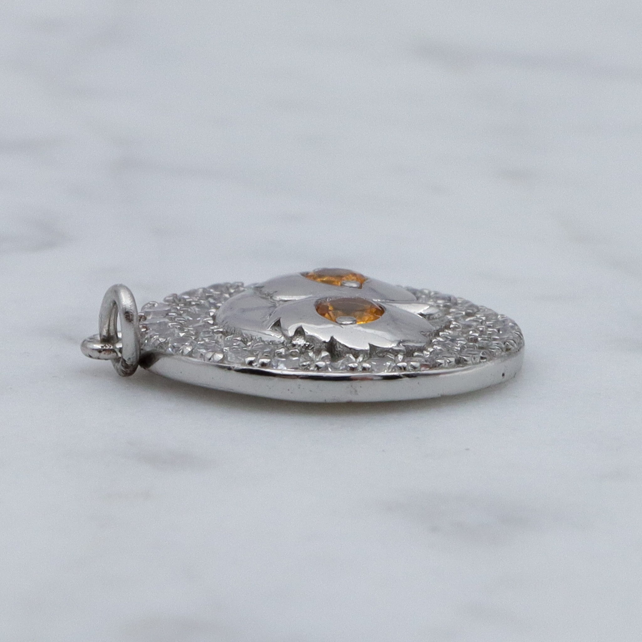 Vintage sterling, citrine glass and cubic zirconia owl pendant