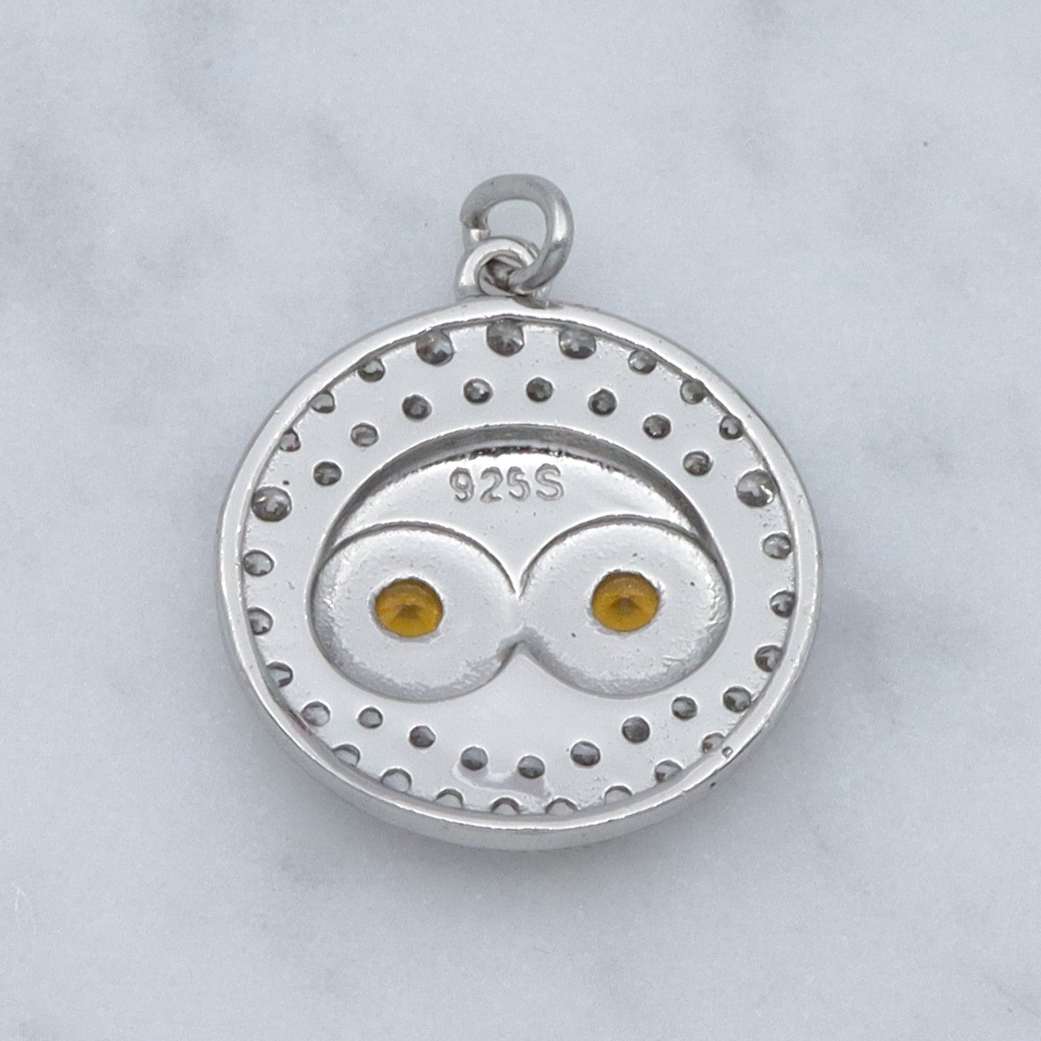 Vintage sterling, citrine glass and cubic zirconia owl pendant