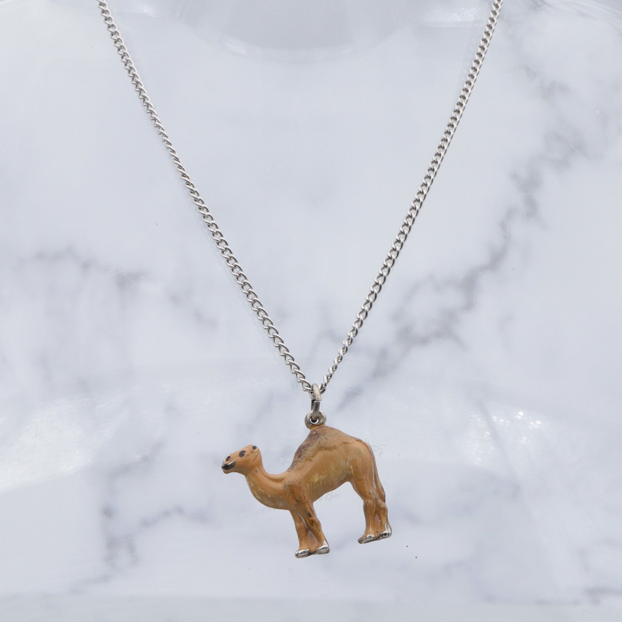 Antique enameled sterling figural camel pendant