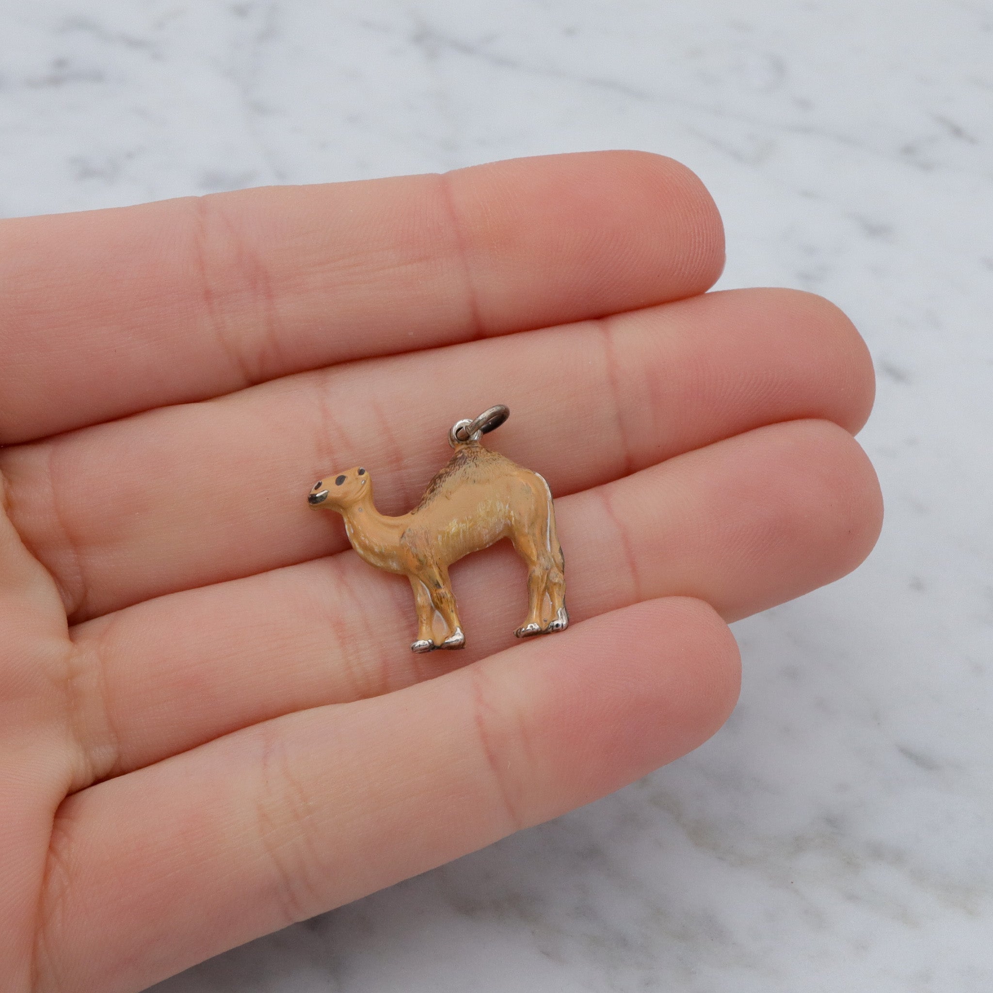 Antique enameled sterling figural camel pendant