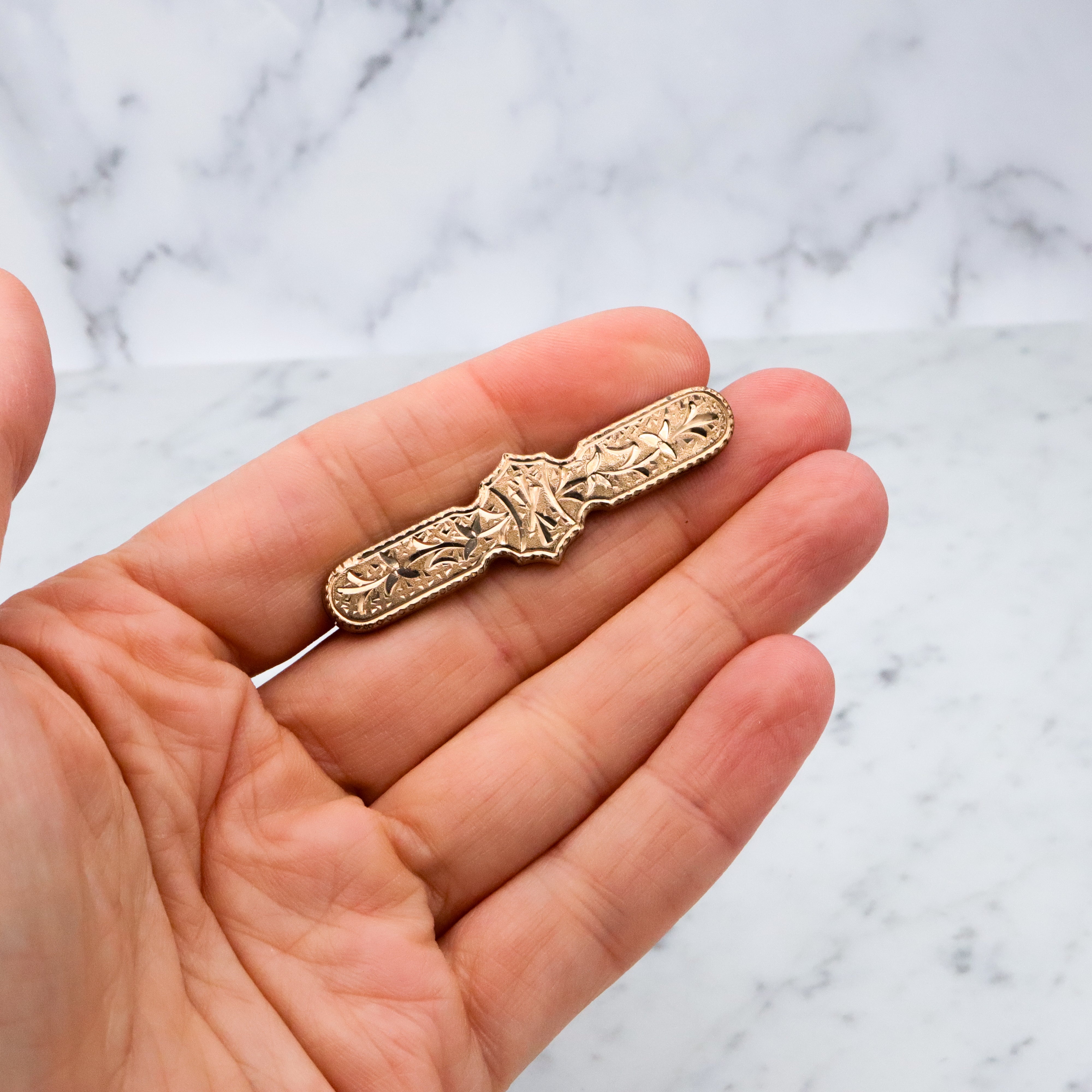 Antique Victorian gold filled leaf etched bar pin