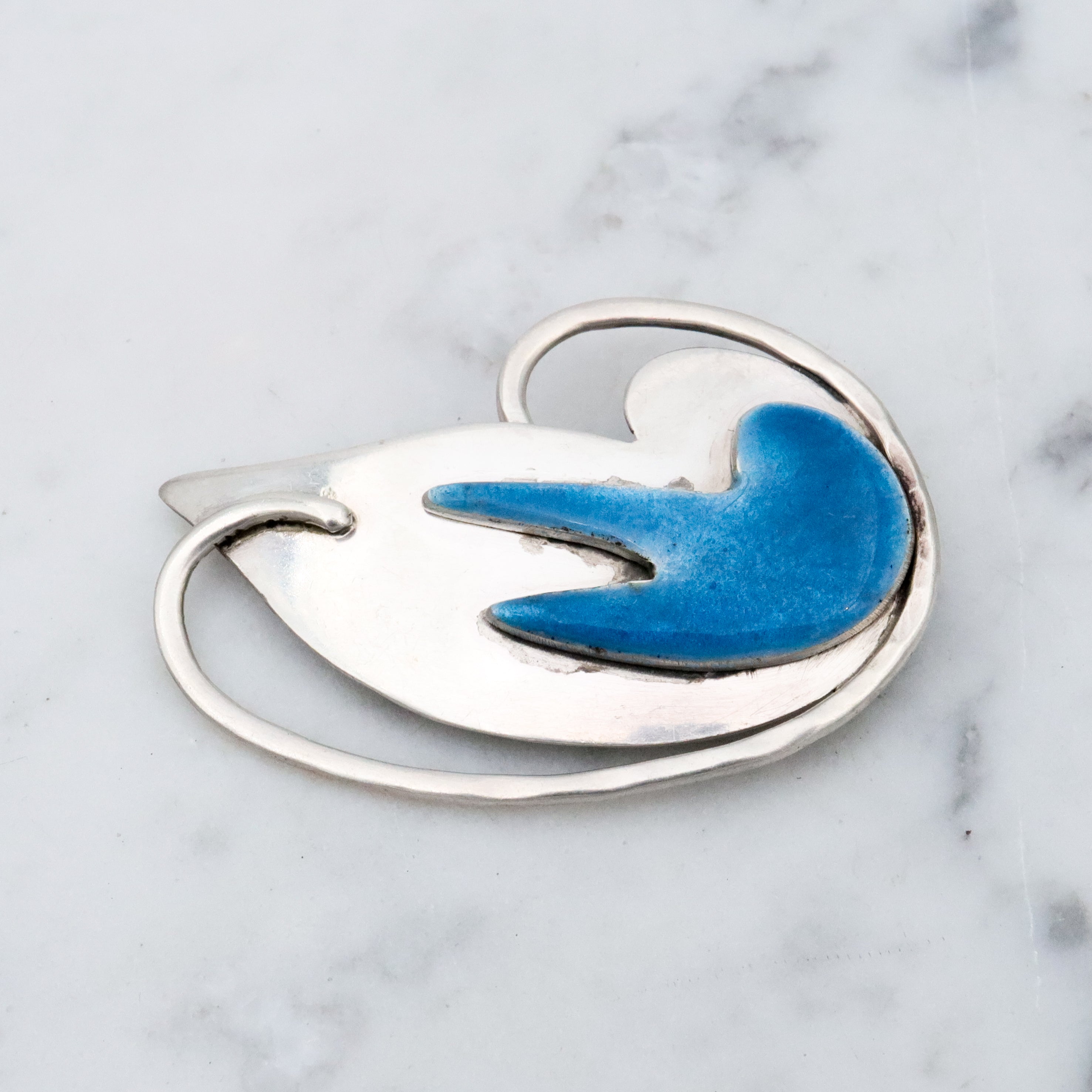 Antique Arts & Crafts era sterling enamel abstract brooch