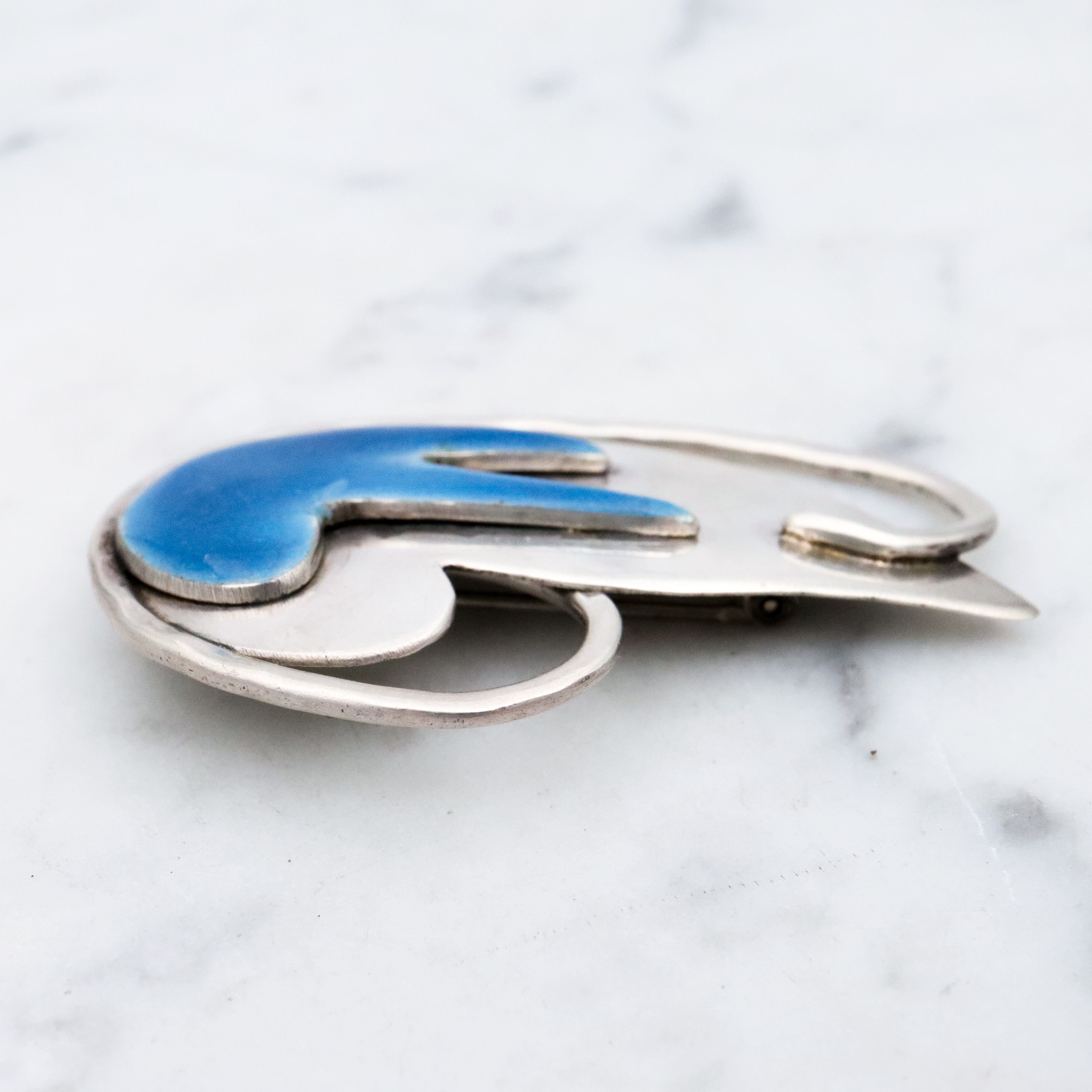 Antique Arts & Crafts era sterling enamel abstract brooch