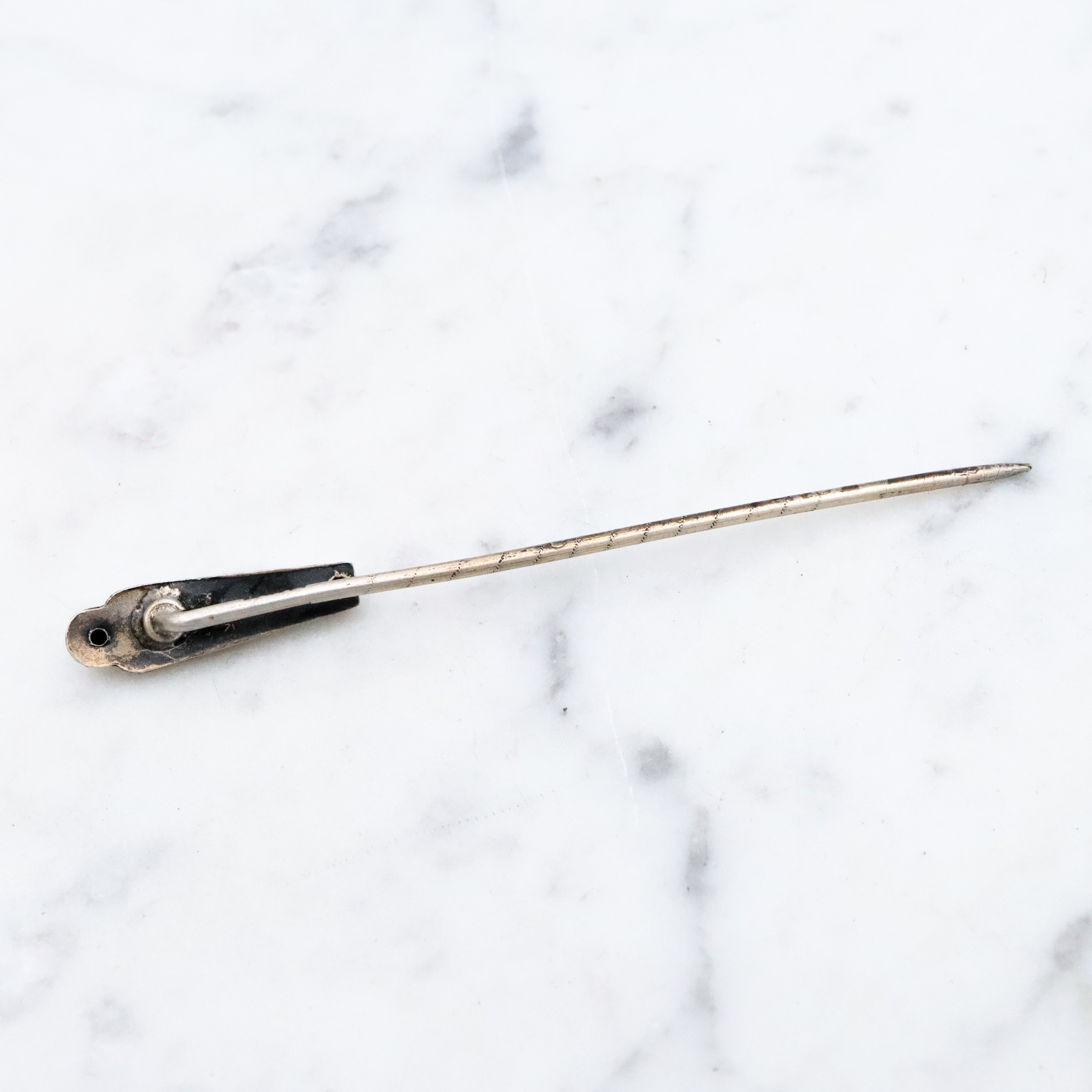 Antique Egyptian Revival sterling enamel sarcophagus stick pin