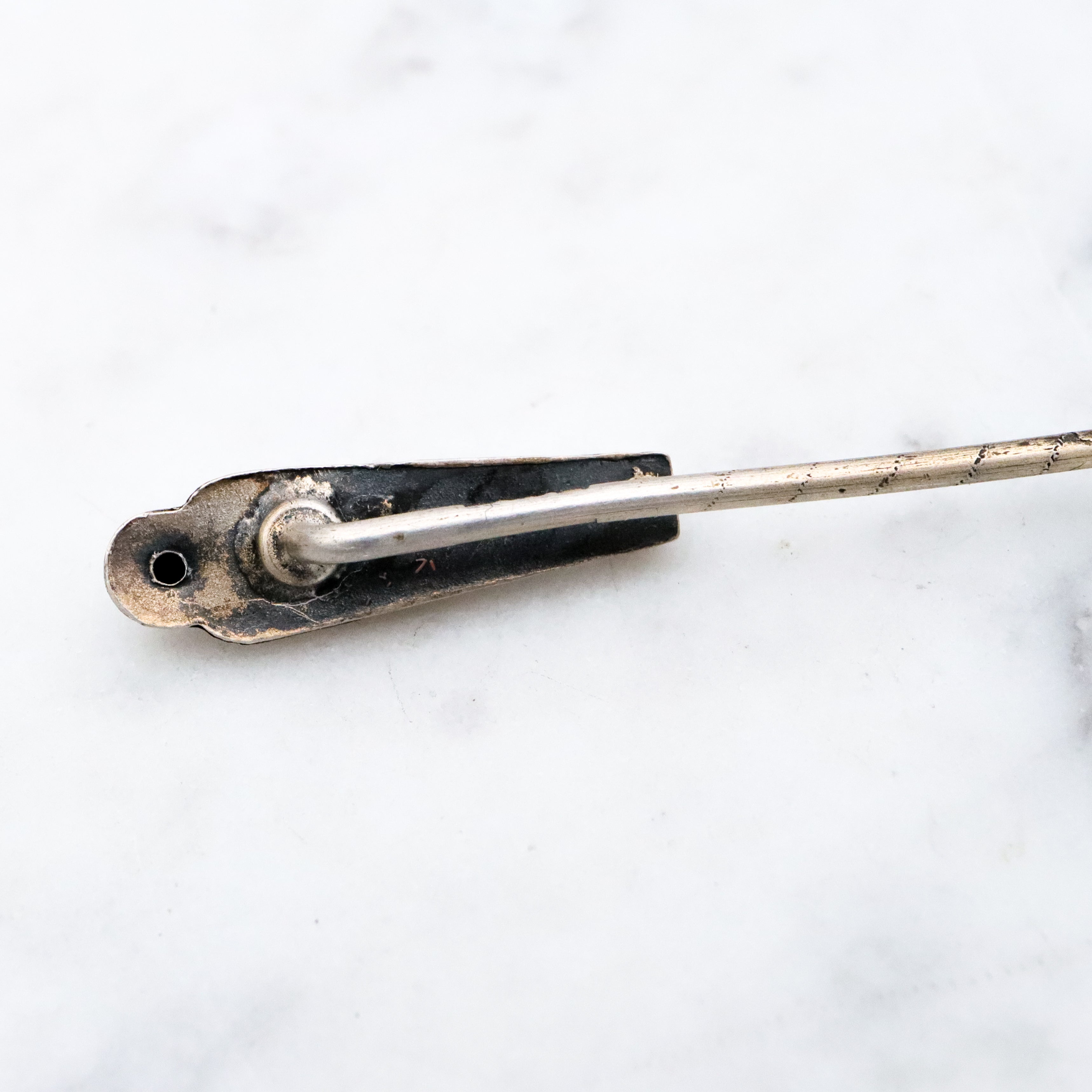 Antique Egyptian Revival sterling enamel sarcophagus stick pin