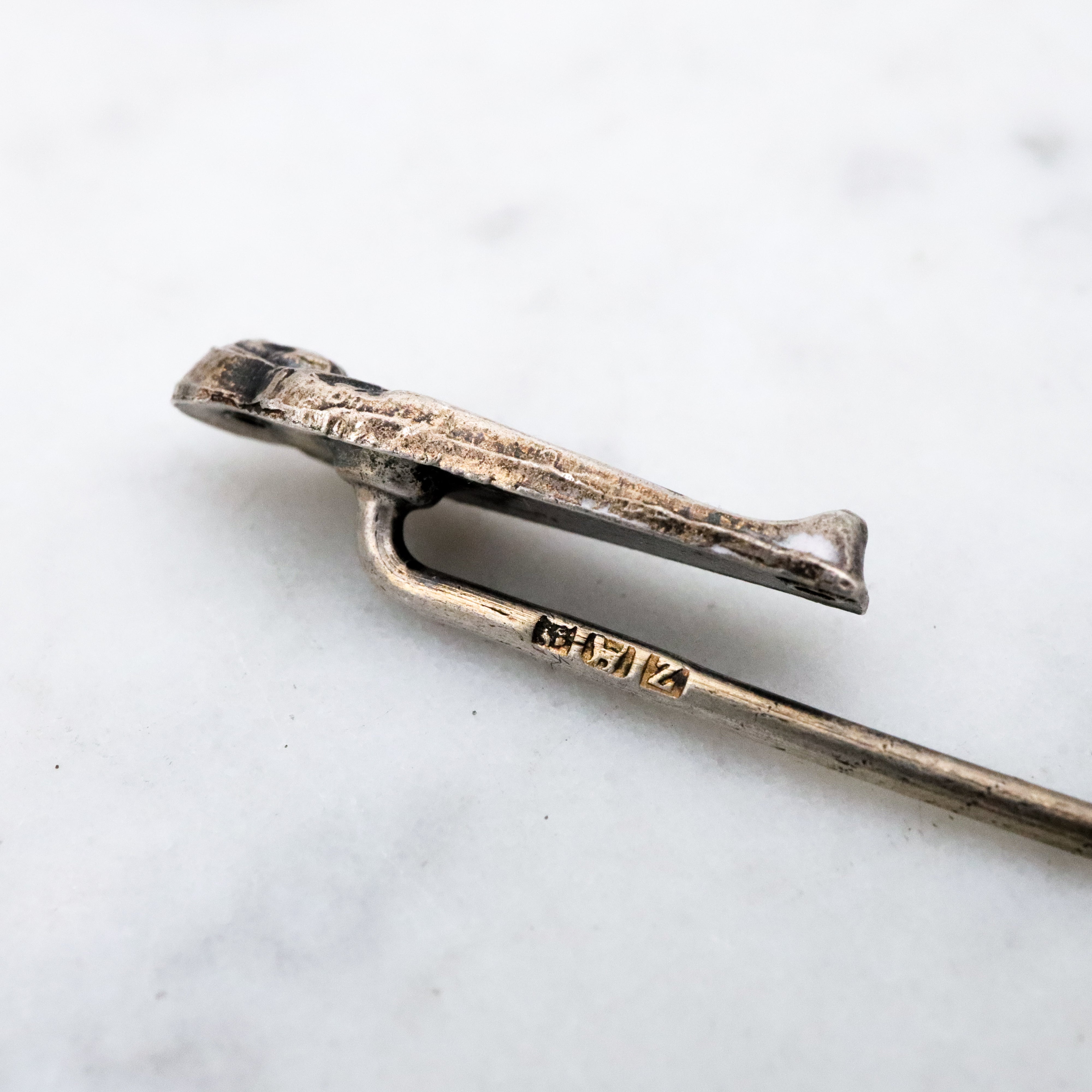 Antique Egyptian Revival sterling enamel sarcophagus stick pin