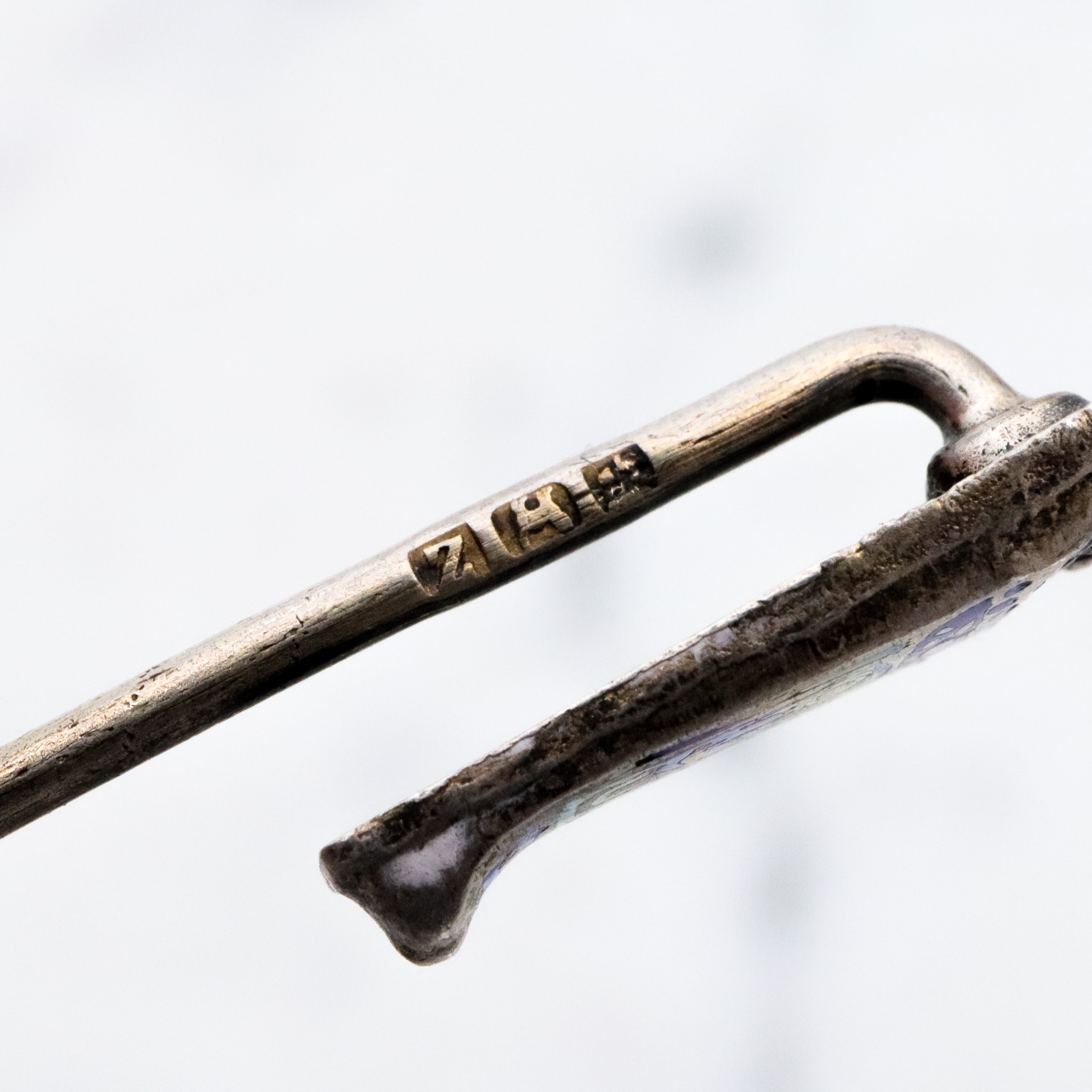 Antique Egyptian Revival sterling enamel sarcophagus stick pin