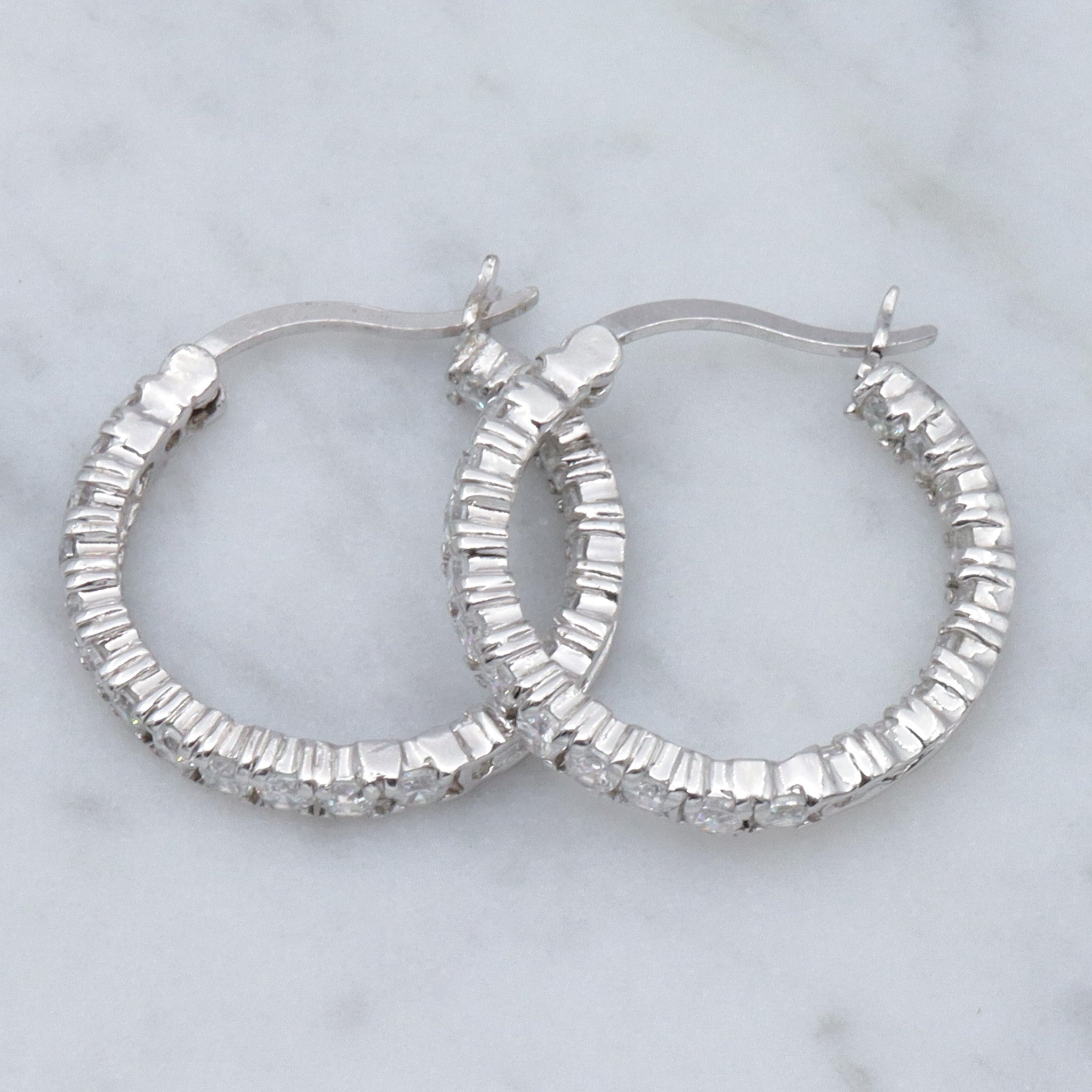 Vintage sterling & cubic zirconia eternity hoop earrings