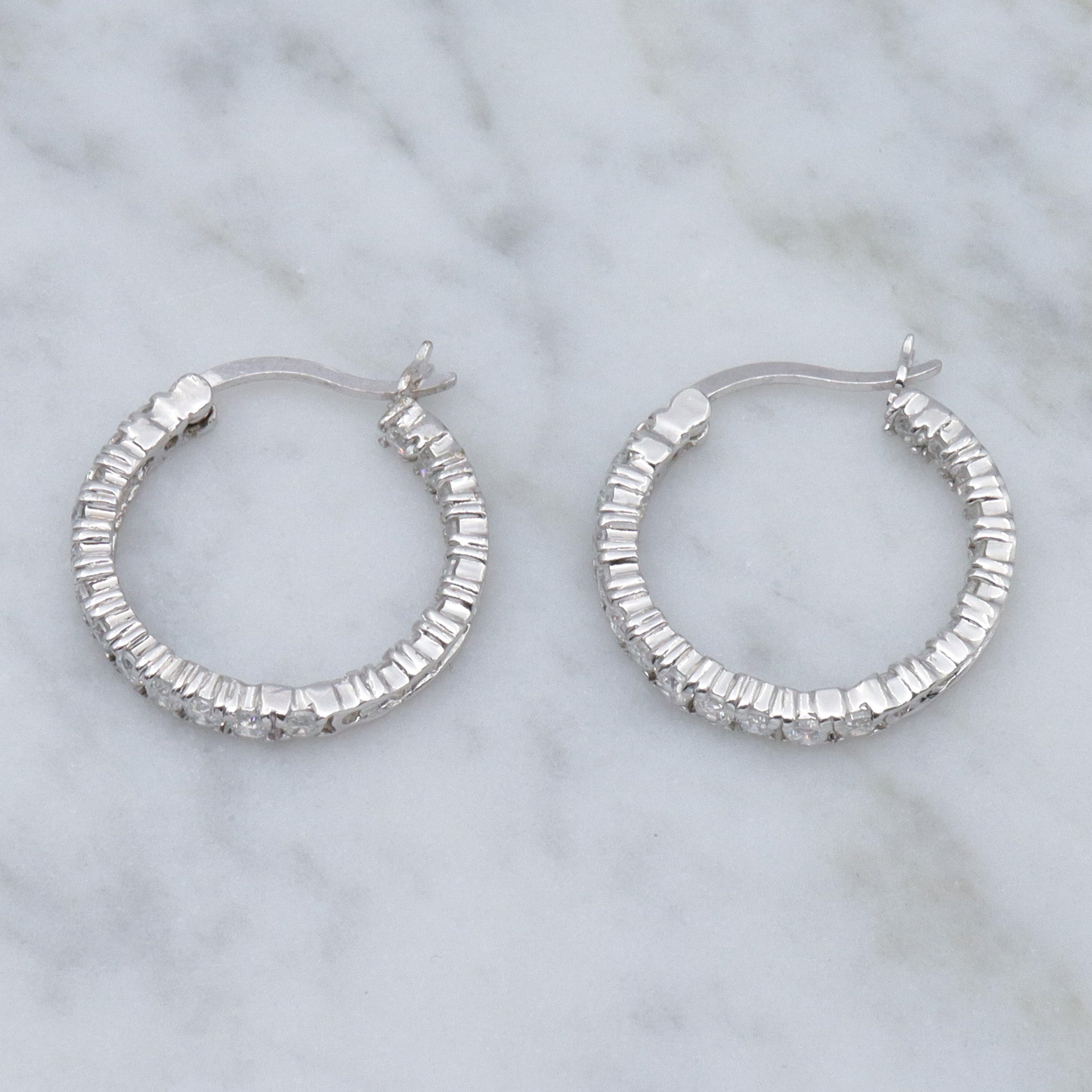 Vintage sterling & cubic zirconia eternity hoop earrings