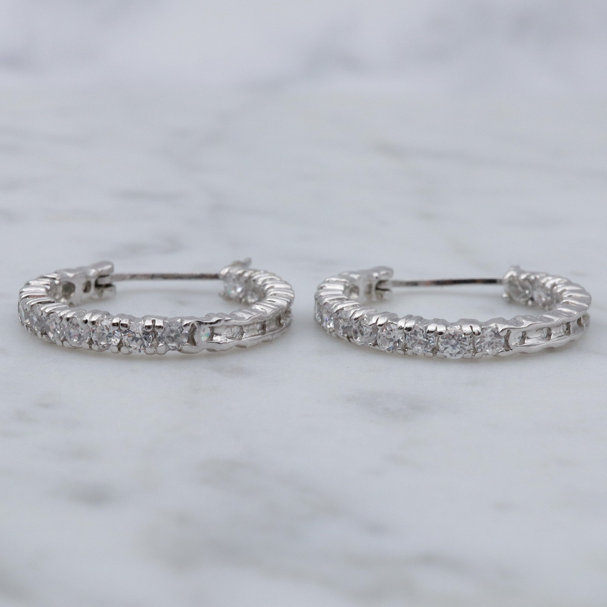 Vintage sterling & cubic zirconia eternity hoop earrings