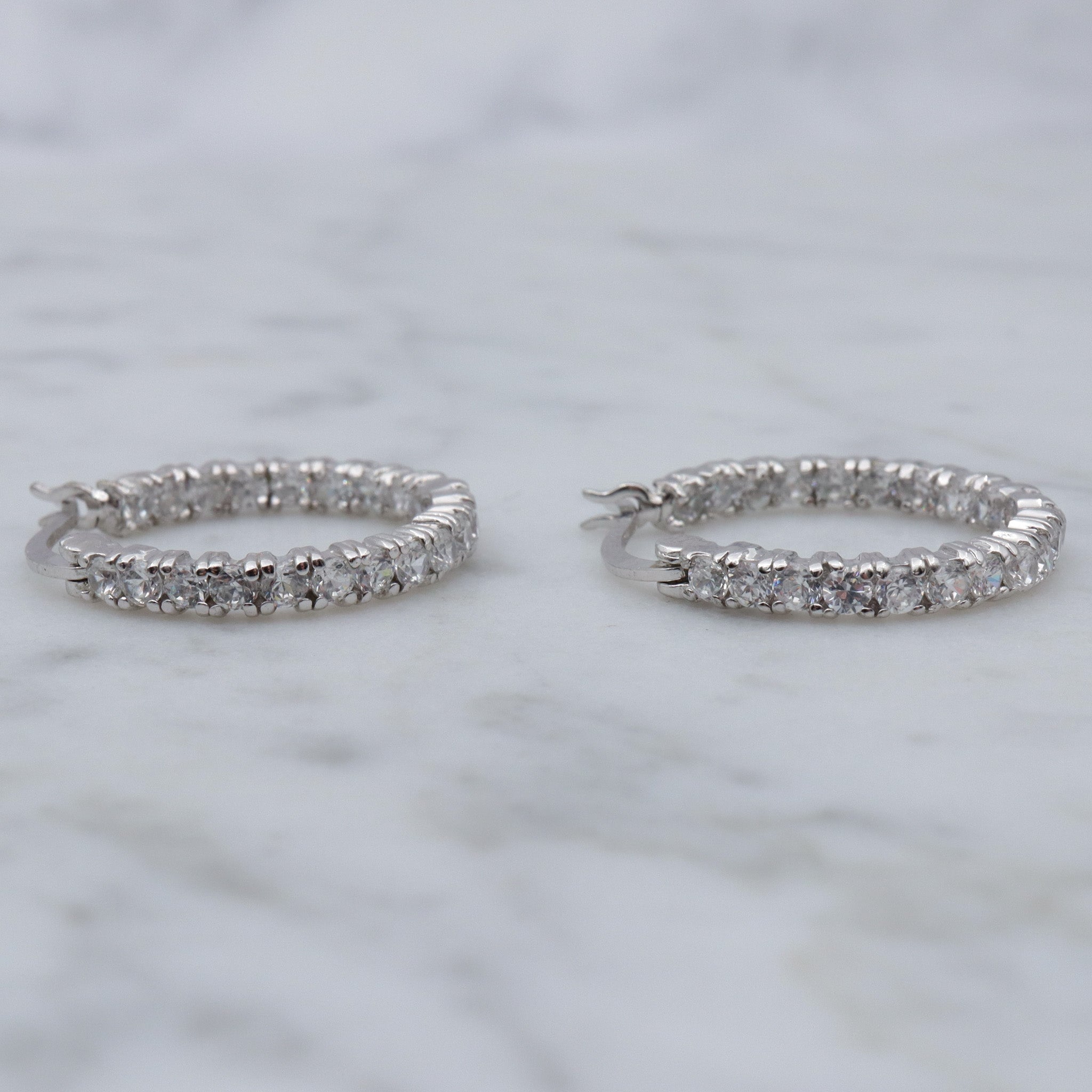 Vintage sterling & cubic zirconia eternity hoop earrings