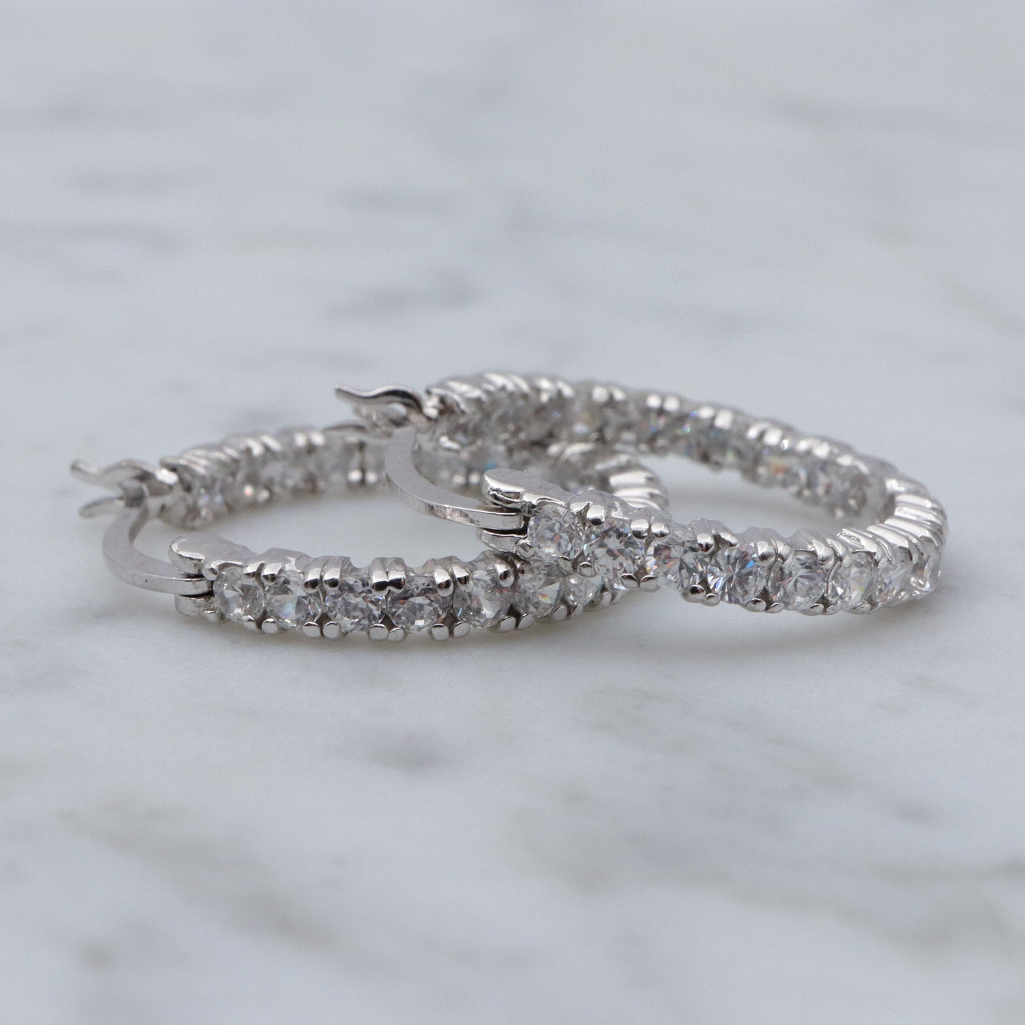Vintage sterling & cubic zirconia eternity hoop earrings