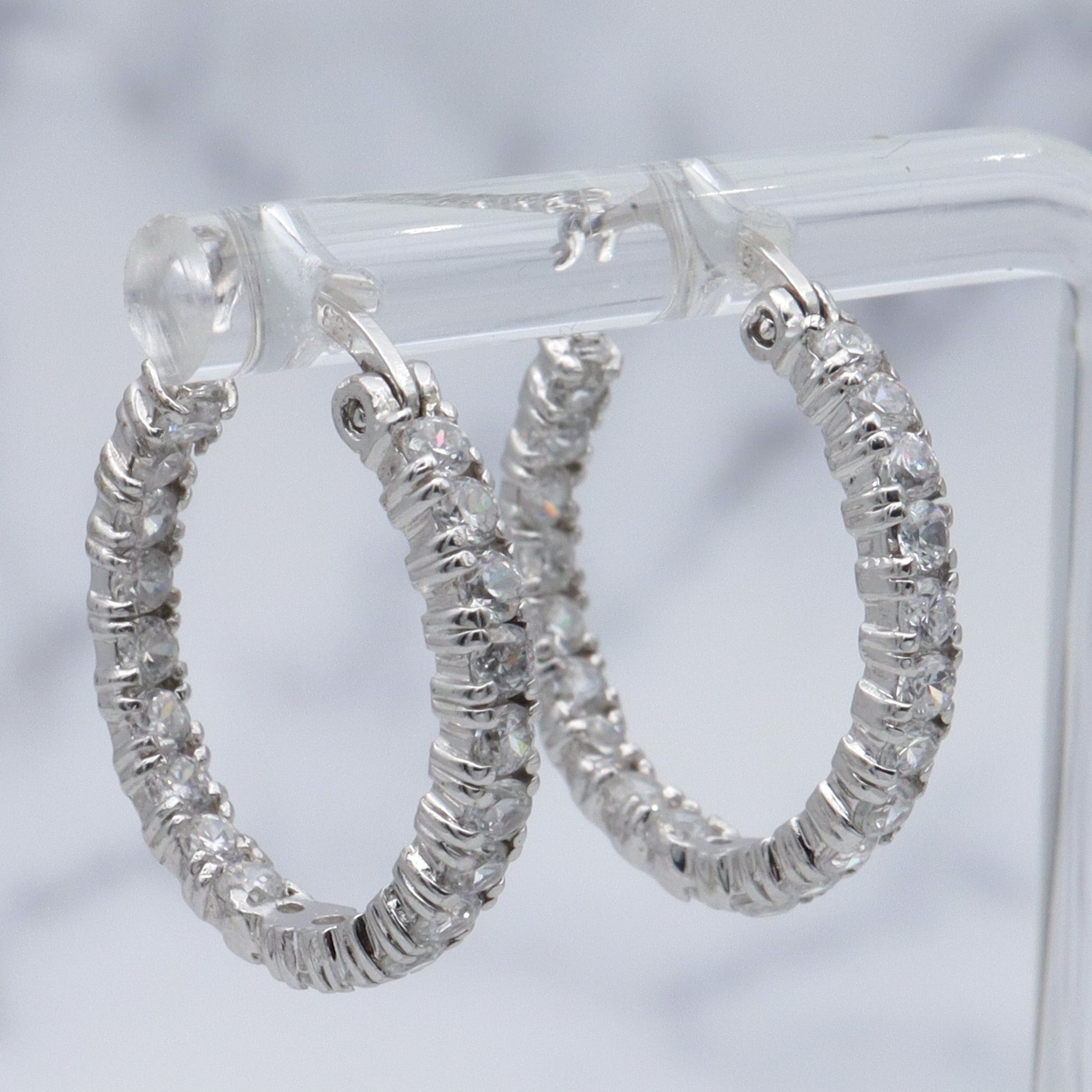 Vintage sterling & cubic zirconia eternity hoop earrings