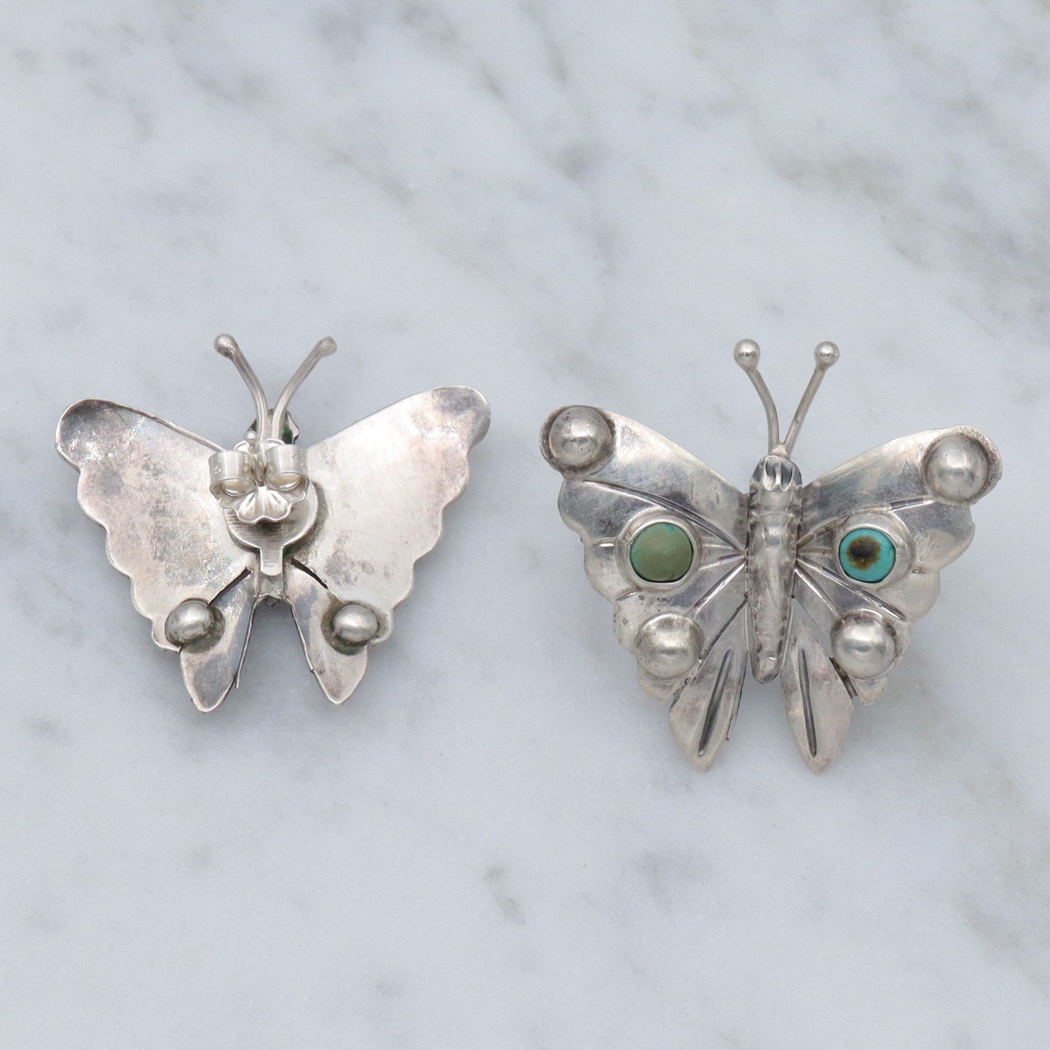 Antique 1930’s Mexican sterling & turquoise butterfly earrings