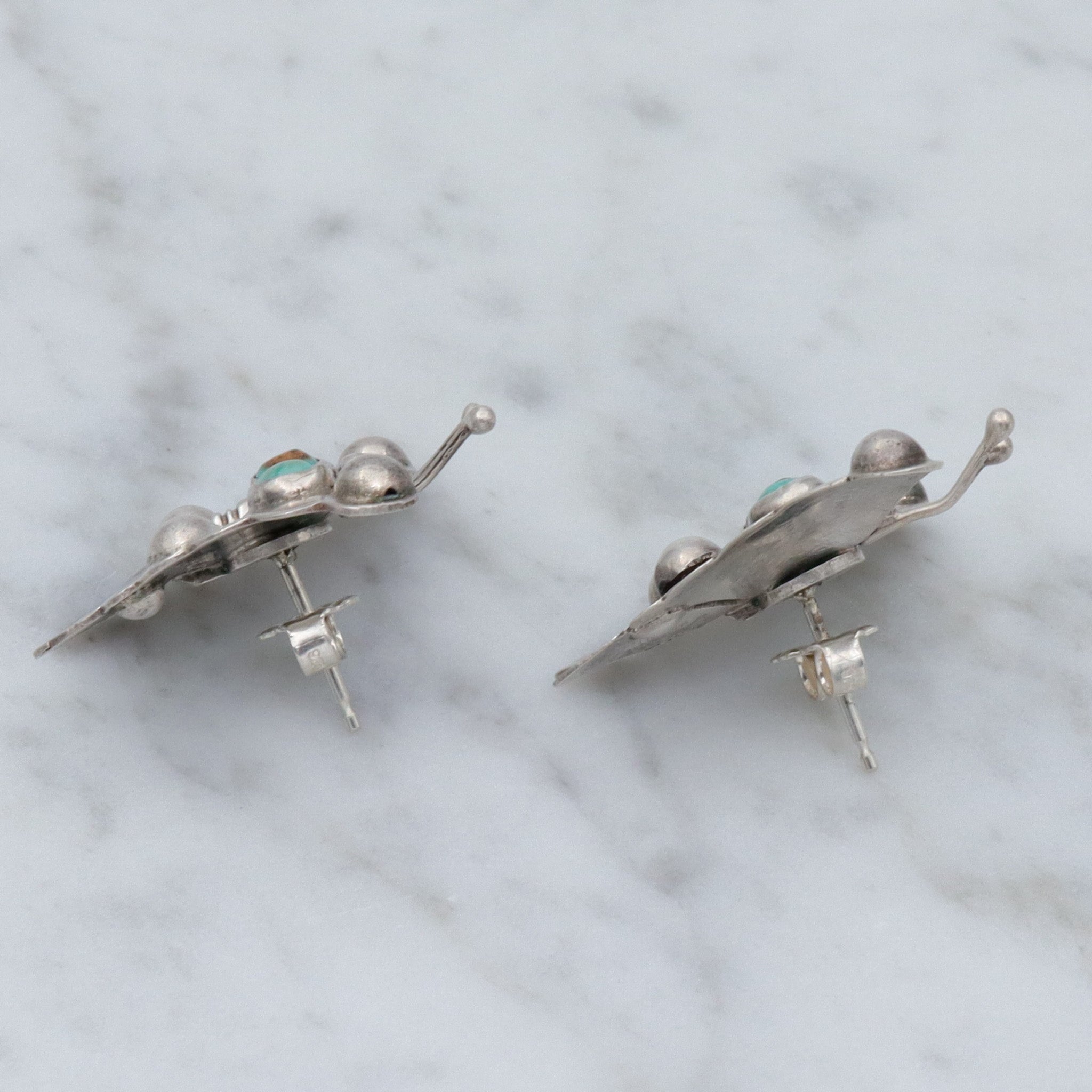 Antique 1930’s Mexican sterling & turquoise butterfly earrings