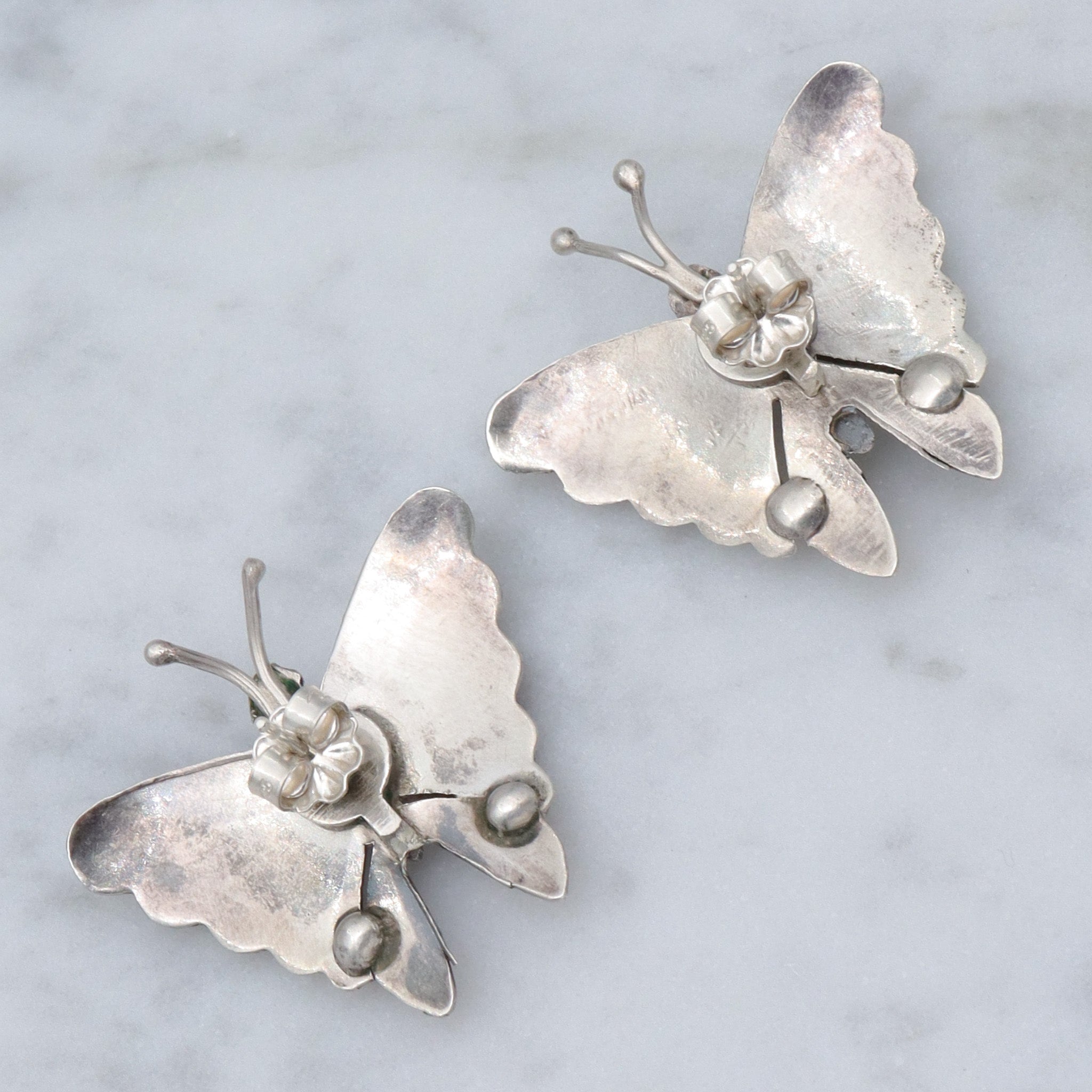 Antique 1930’s Mexican sterling & turquoise butterfly earrings