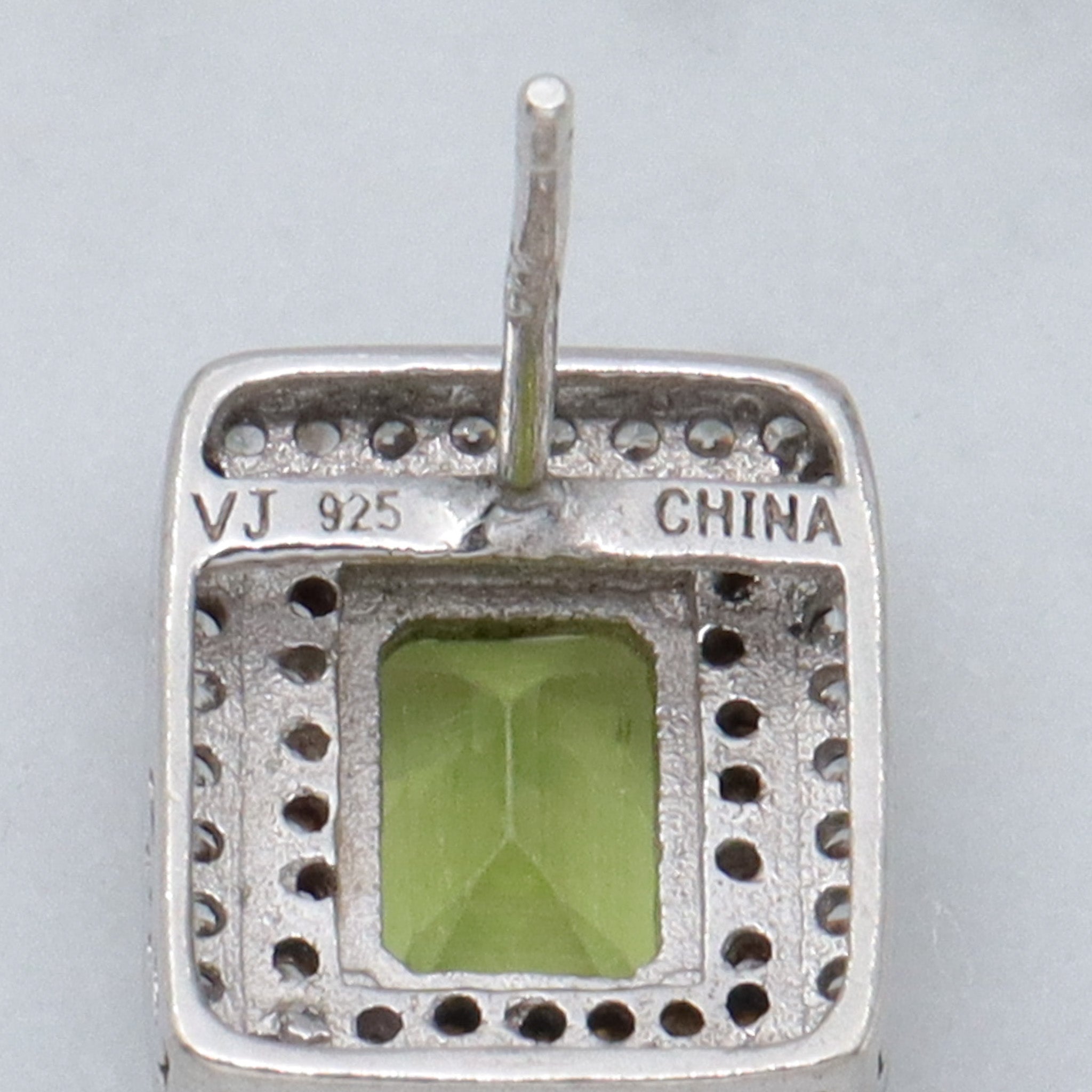 Vintage sterling, peridot and cubic zirconia block stud earrings