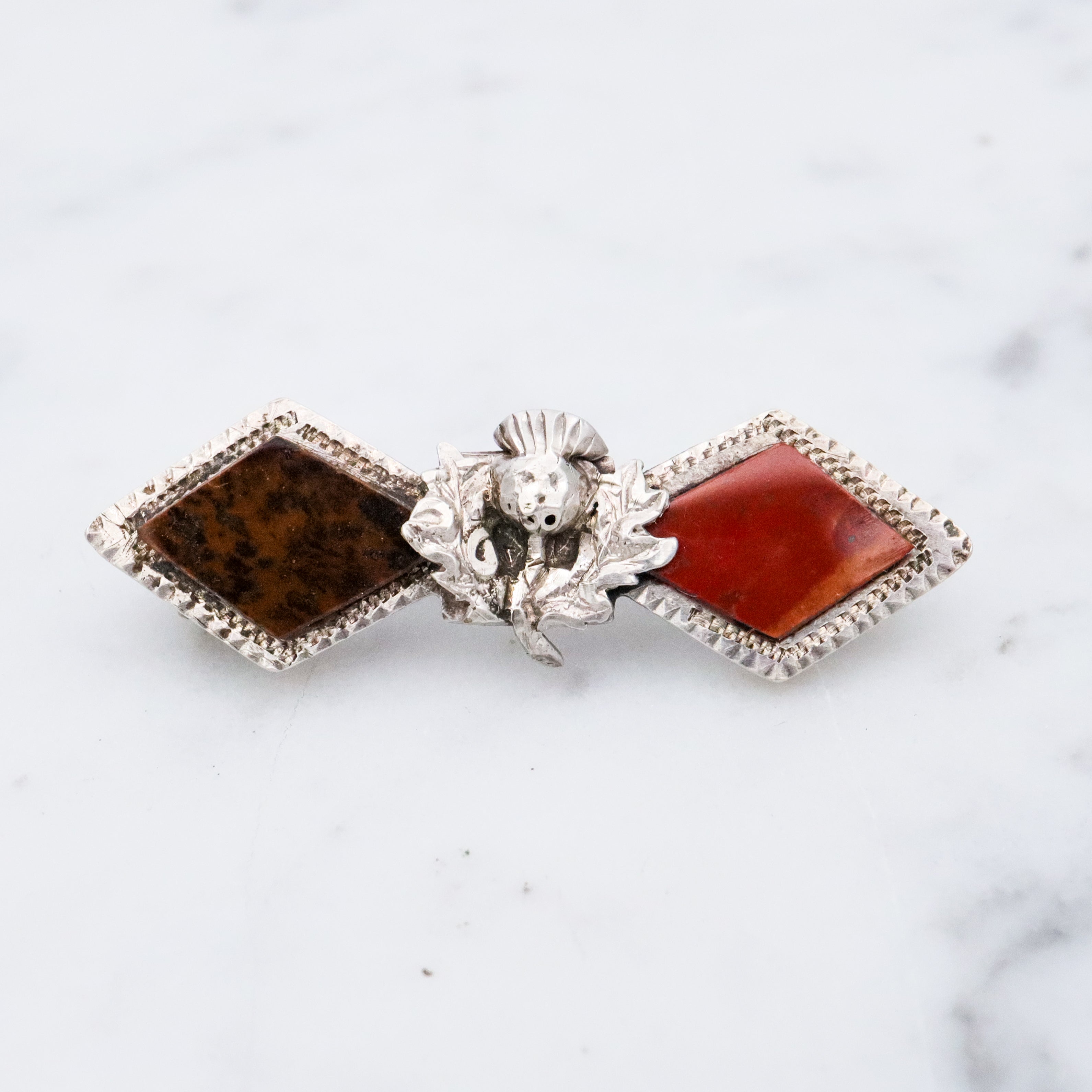 Antique 1905 Joseph Cook & Son sterling Scottish provincial brooch with jasper gemstones