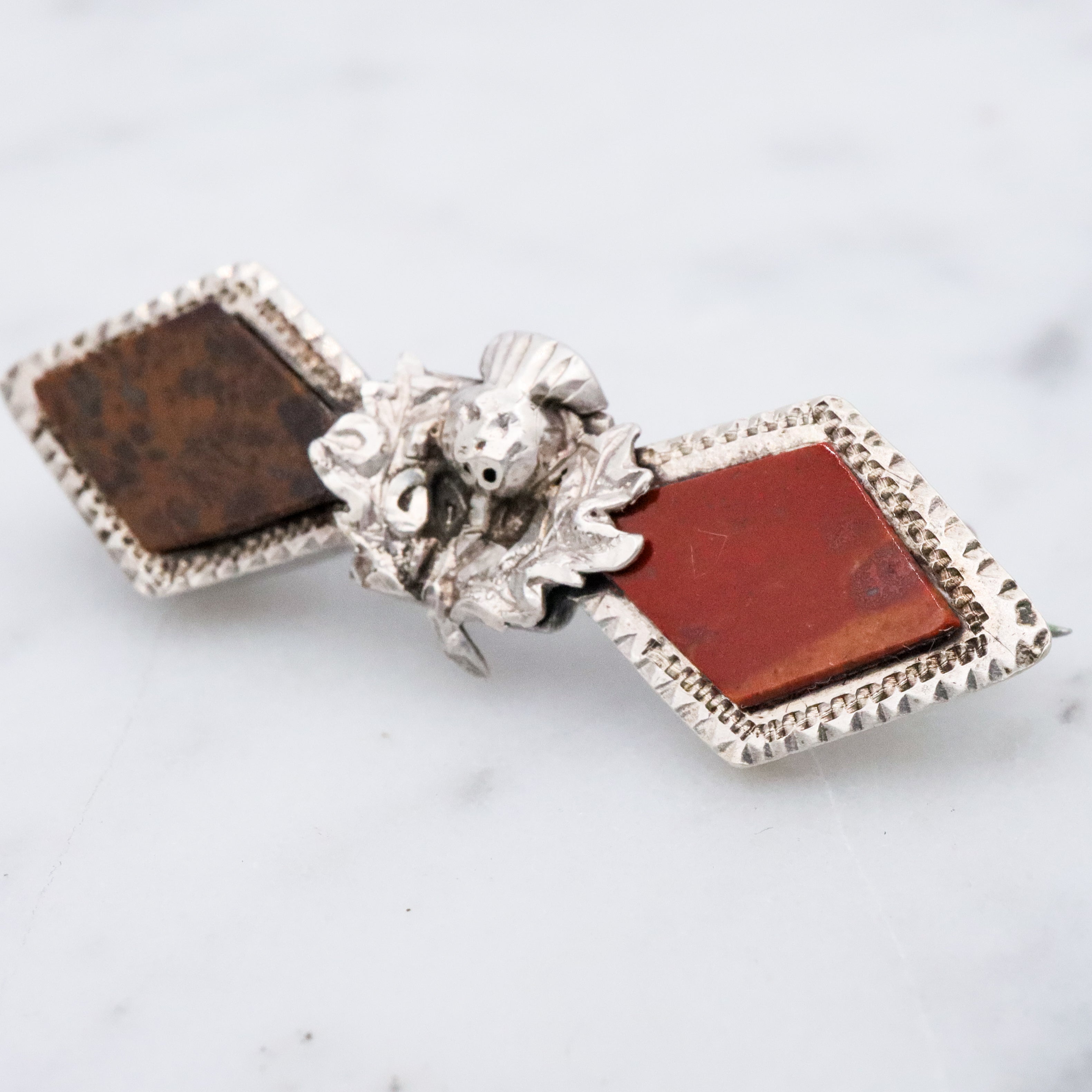 Antique 1905 Joseph Cook & Son sterling Scottish provincial brooch with jasper gemstones