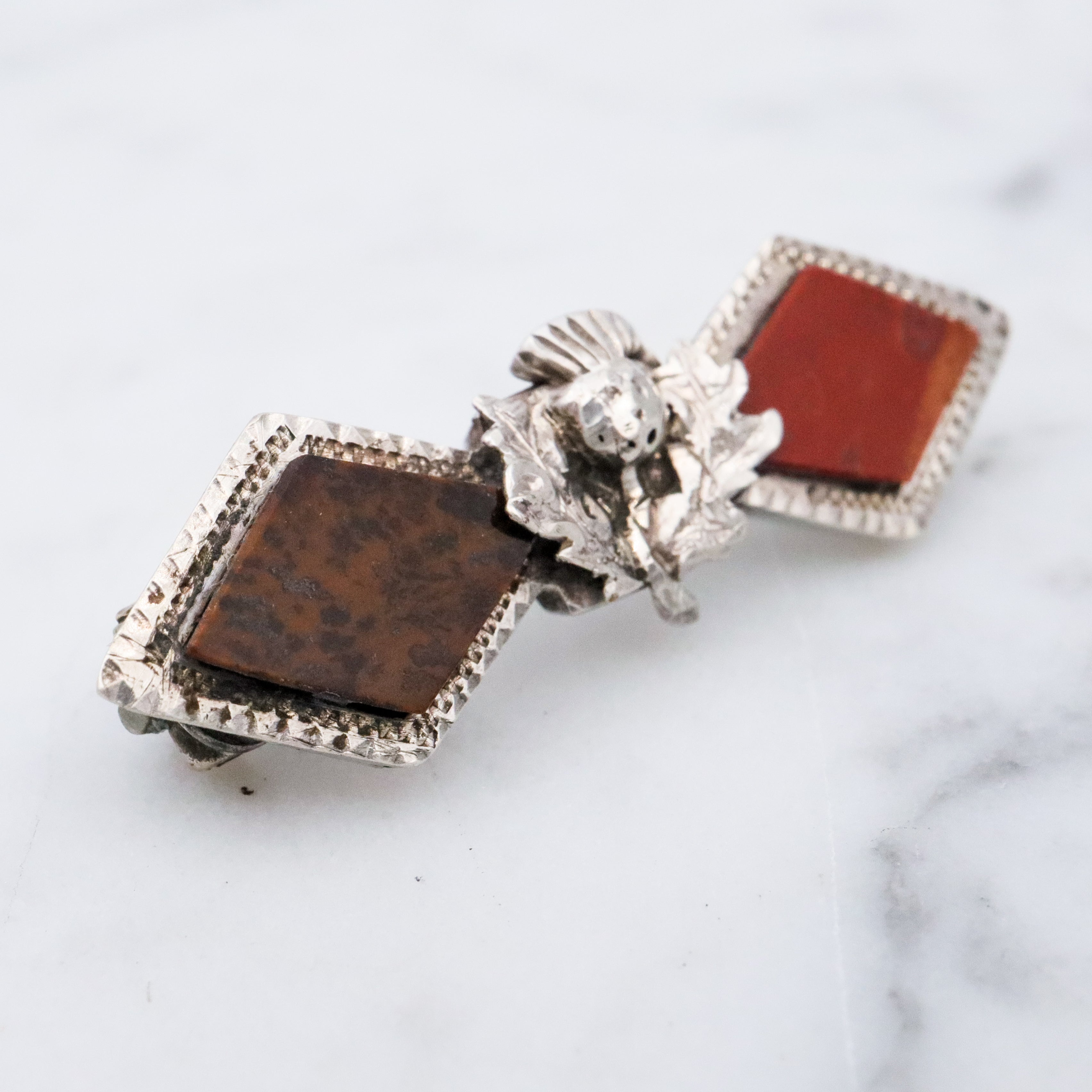 Antique 1905 Joseph Cook & Son sterling Scottish provincial brooch with jasper gemstones