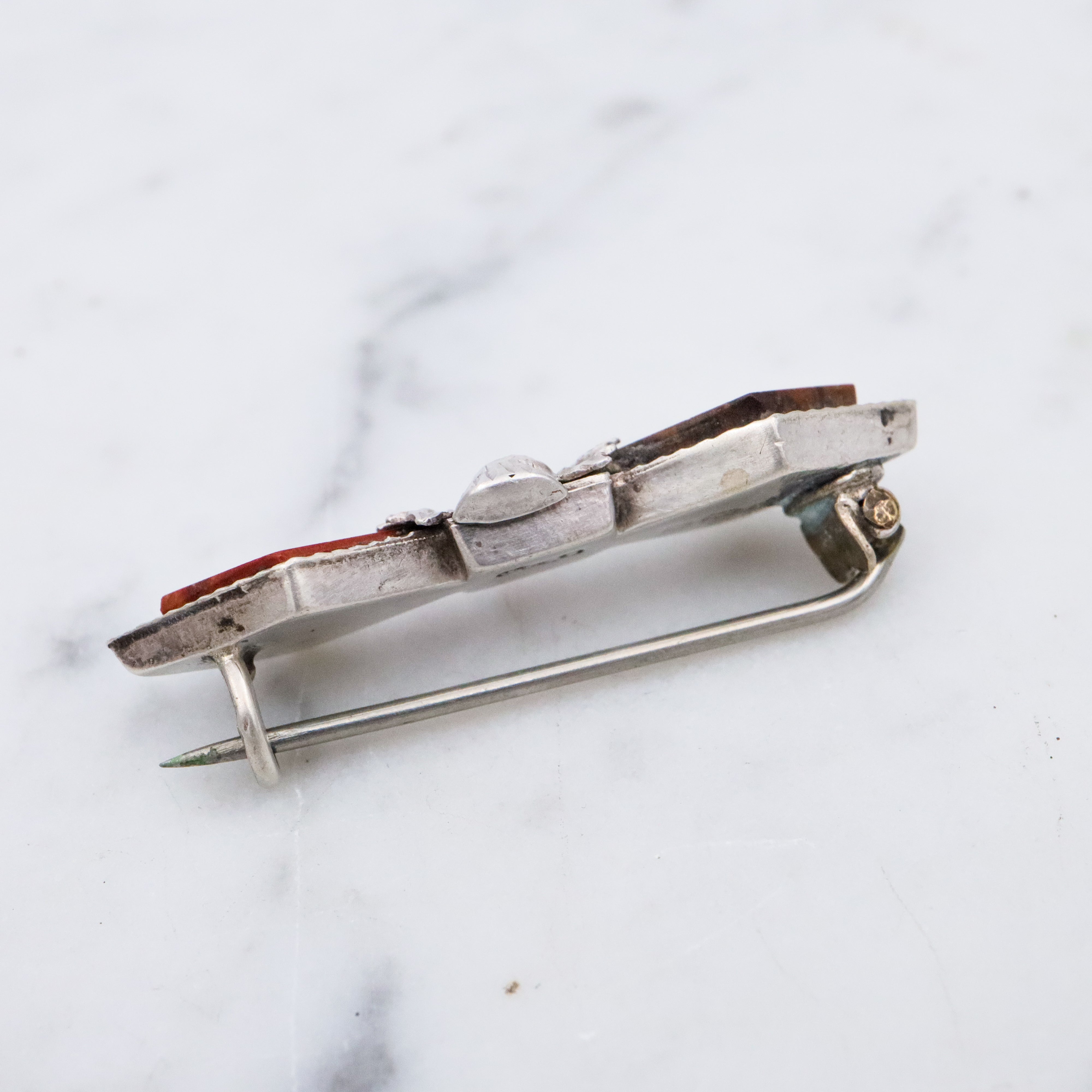 Antique 1905 Joseph Cook & Son sterling Scottish provincial brooch with jasper gemstones