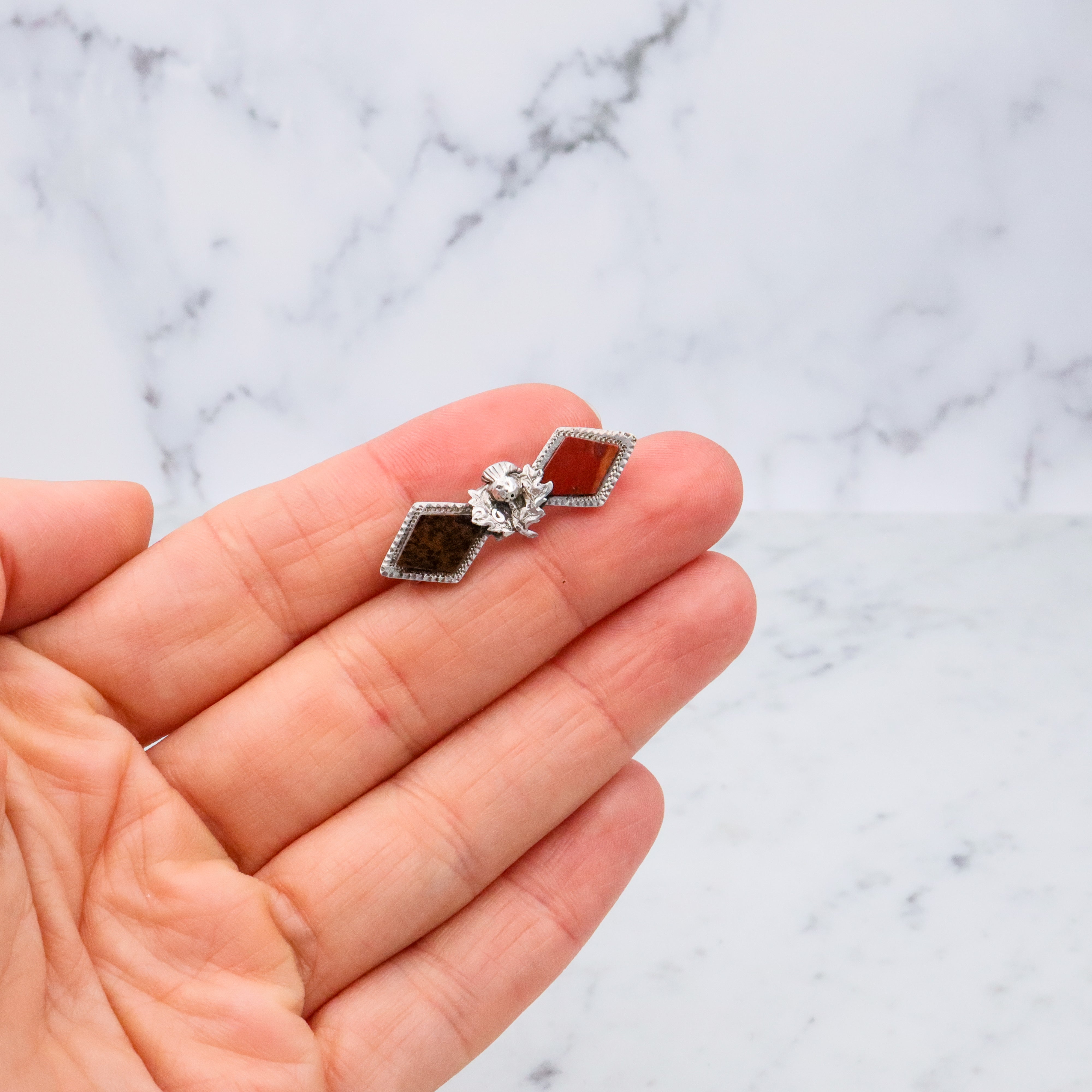 Antique 1905 Joseph Cook & Son sterling Scottish provincial brooch with jasper gemstones