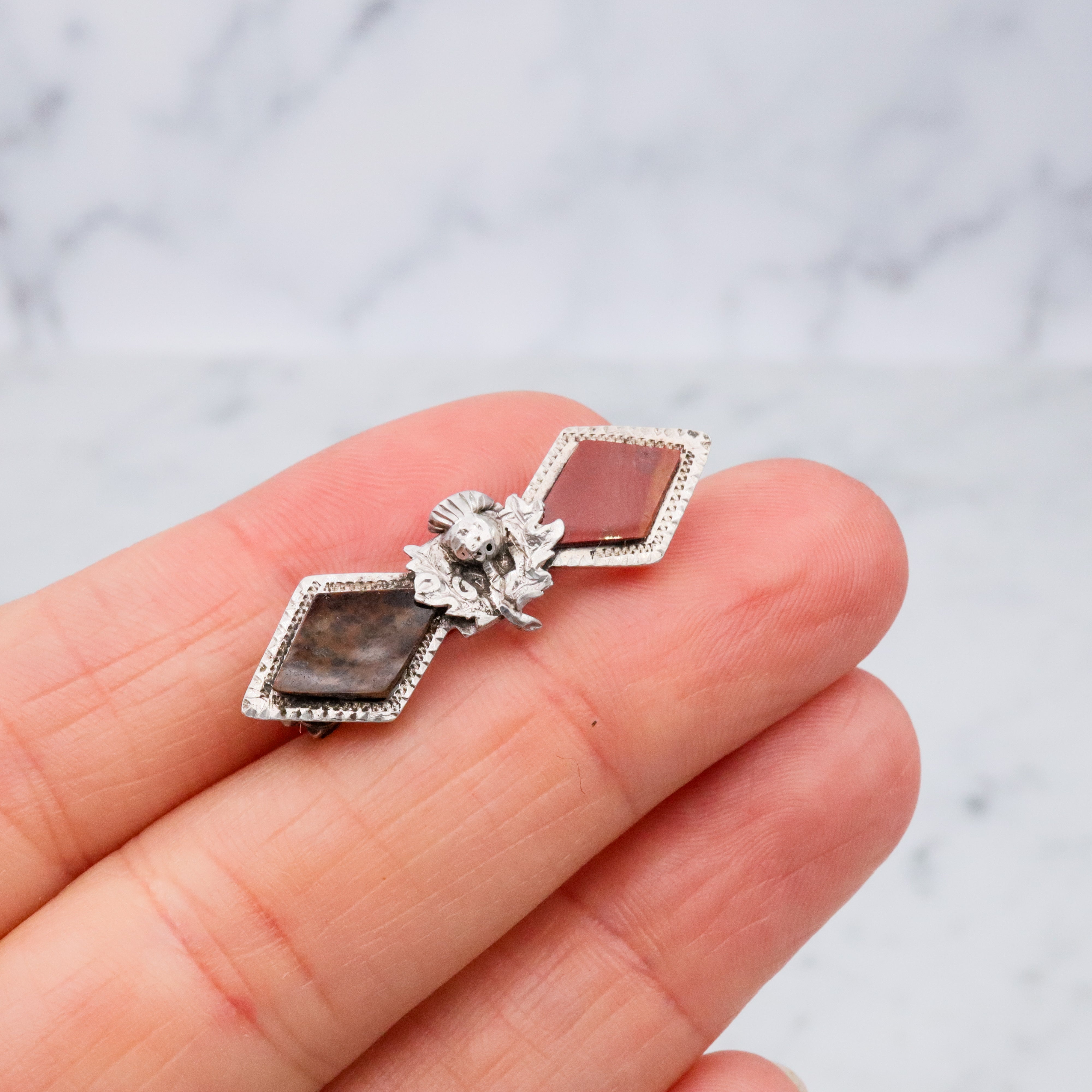 Antique 1905 Joseph Cook & Son sterling Scottish provincial brooch with jasper gemstones