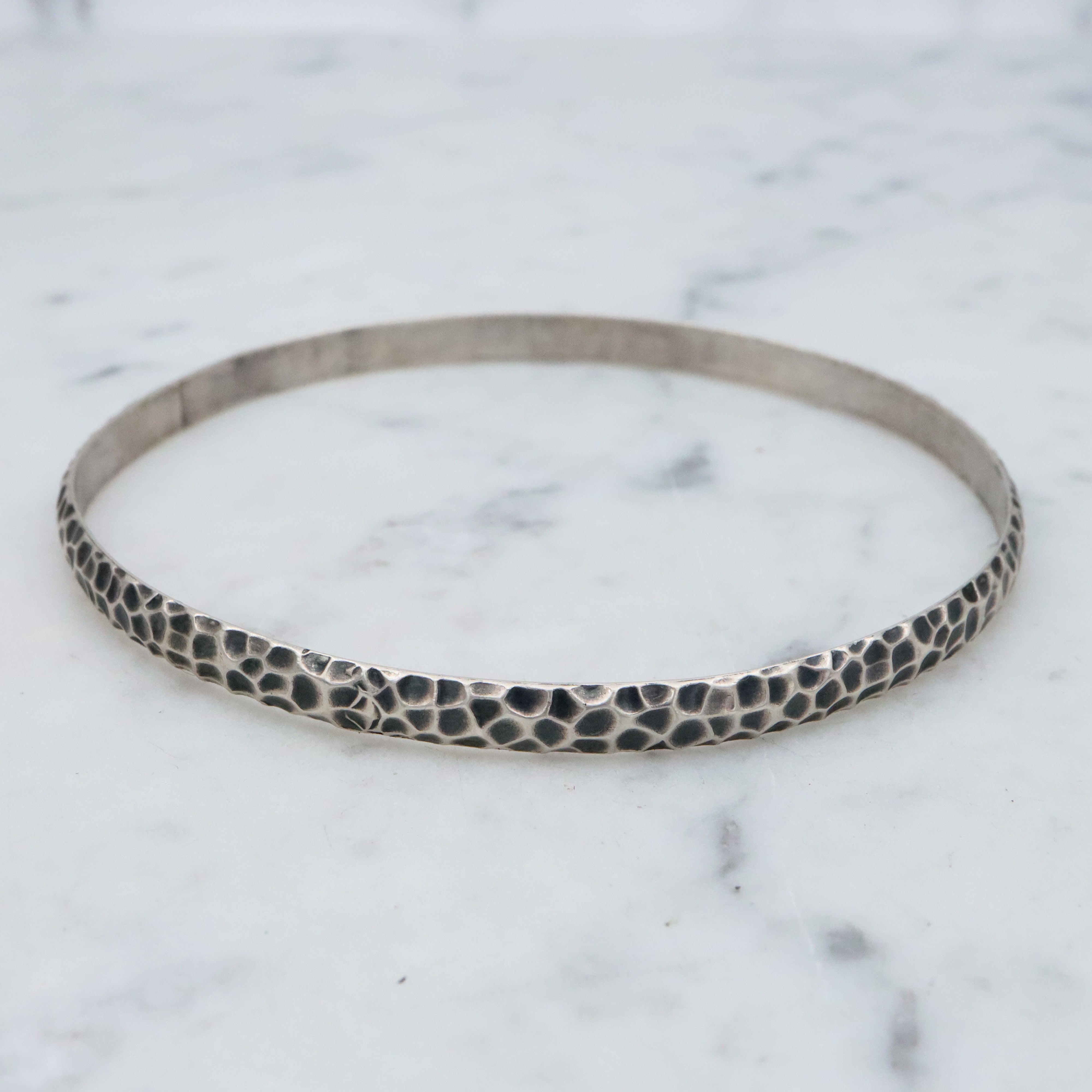 Retro sterling hammered bangle bracelet
